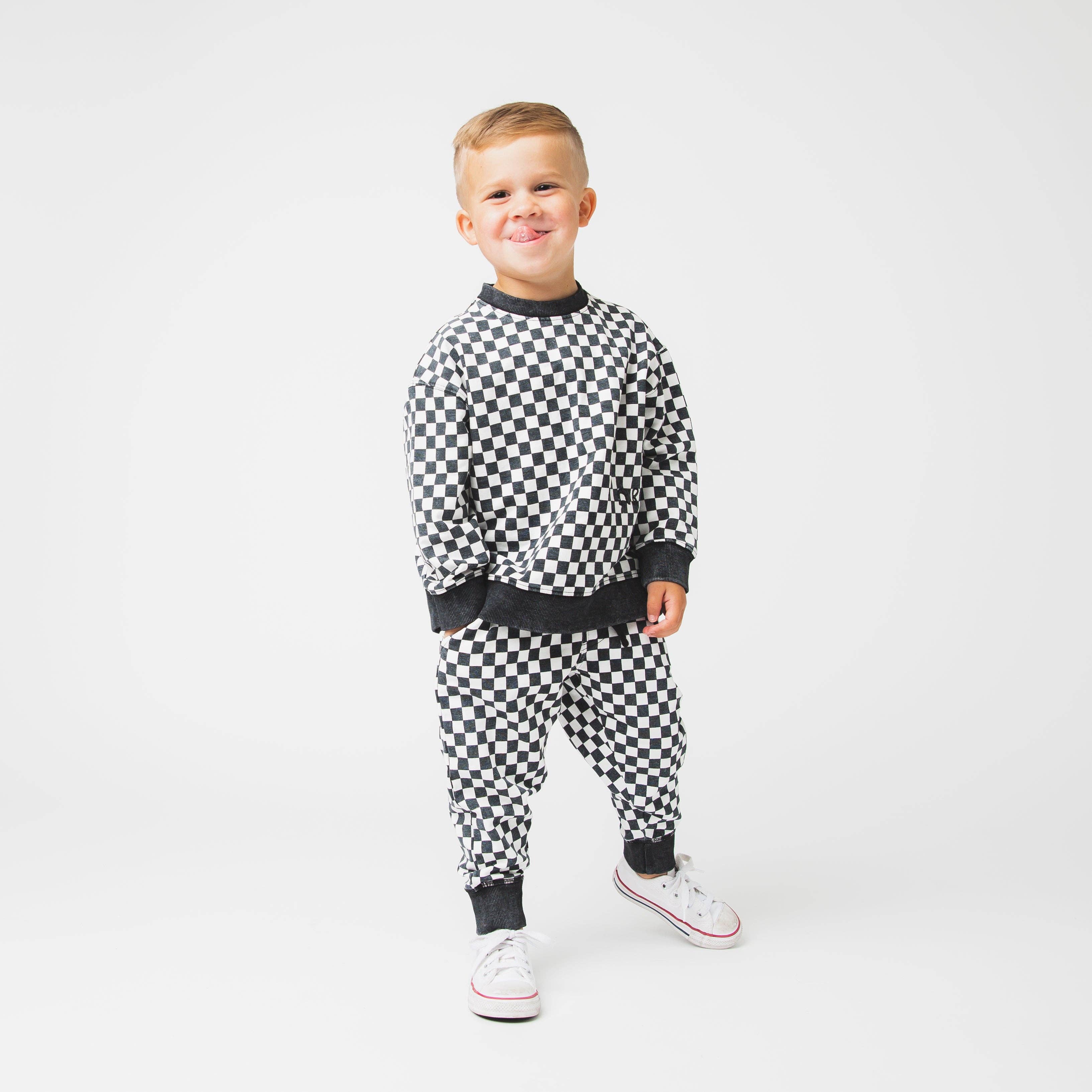RAGS - Relaxed Fit Joggers - Black & White Mini Check