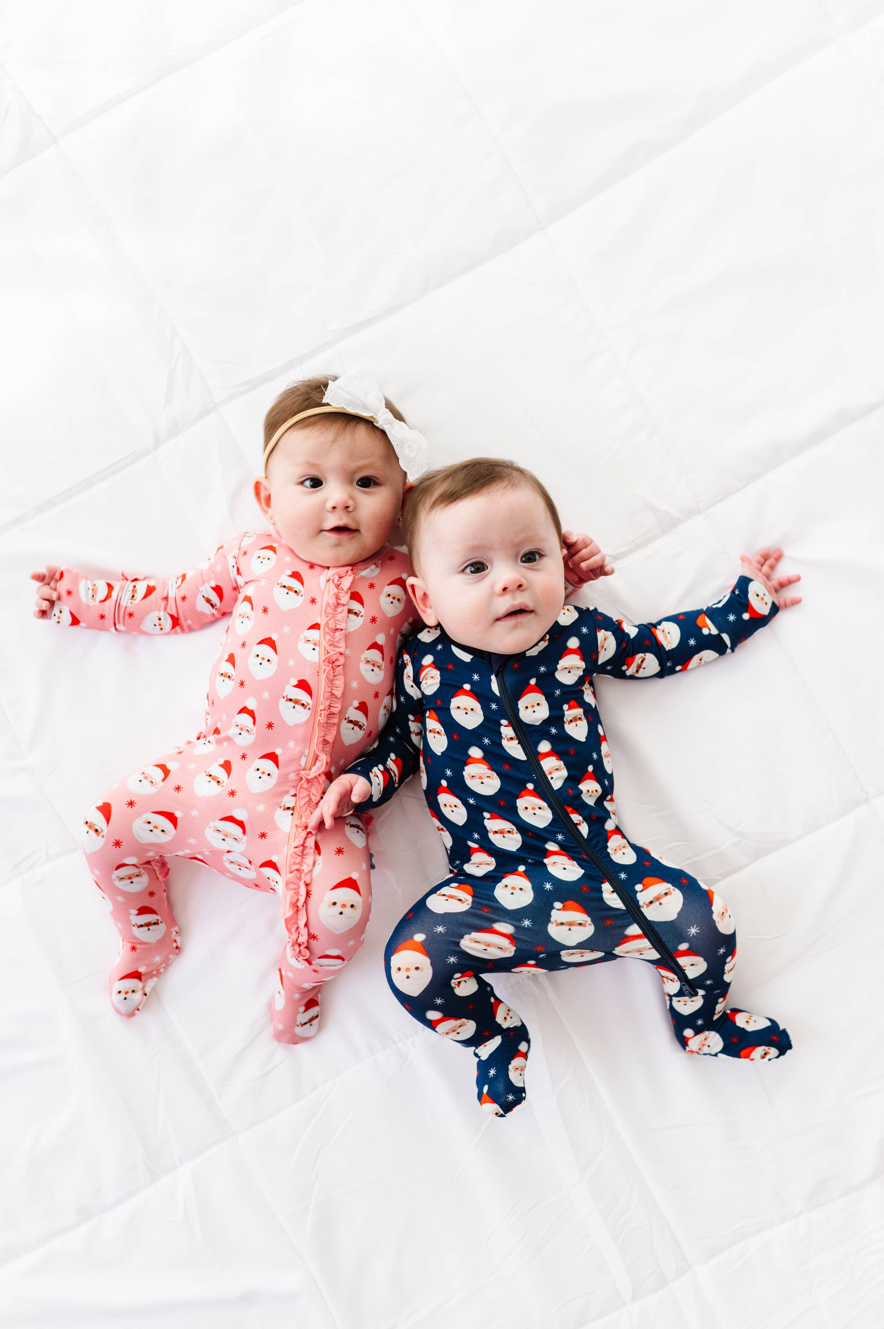 Macaron + Me Ruffled Footsie - Pink Vintage Santa