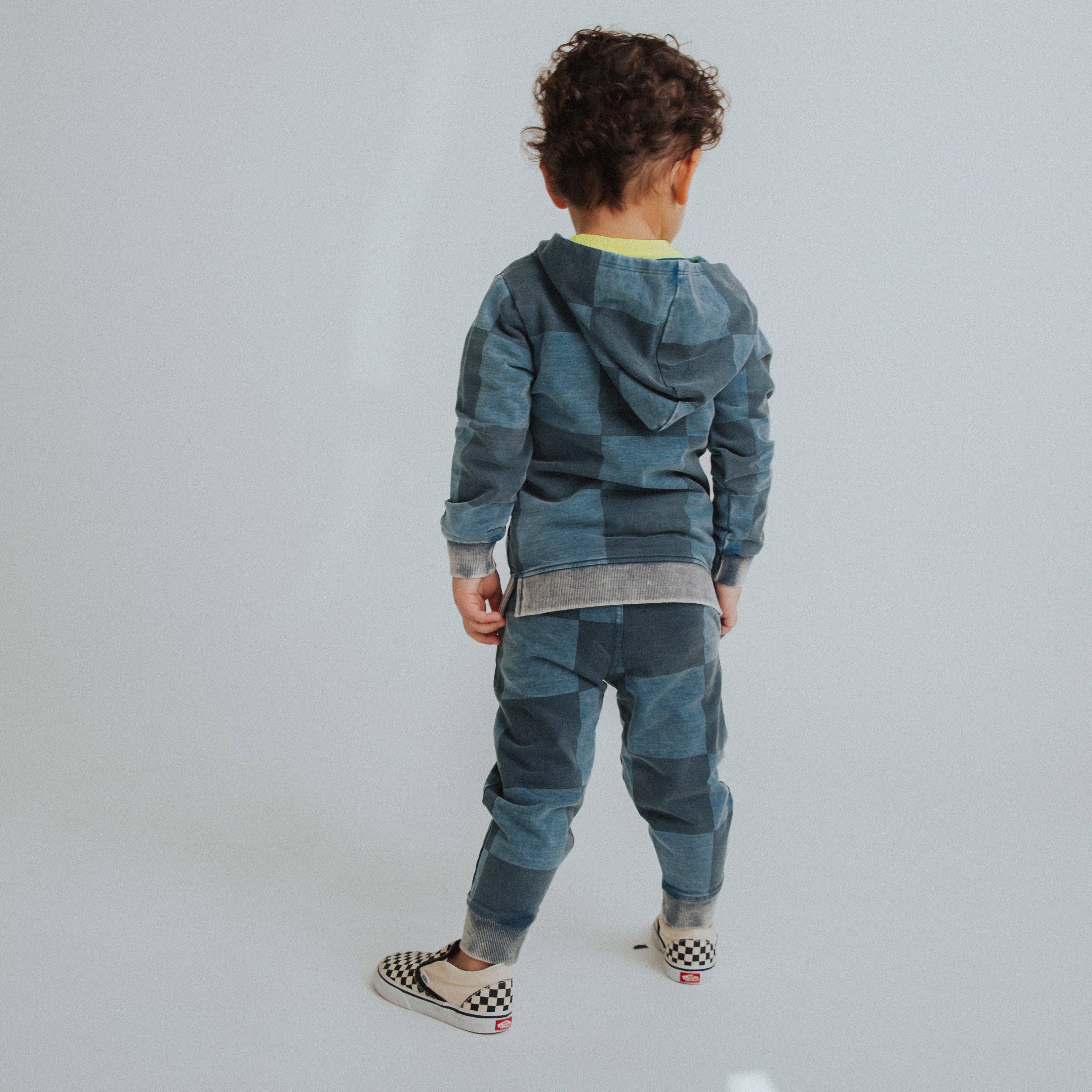 RAGS - Kids Zip-Up Hoodie - Blue Denim Check