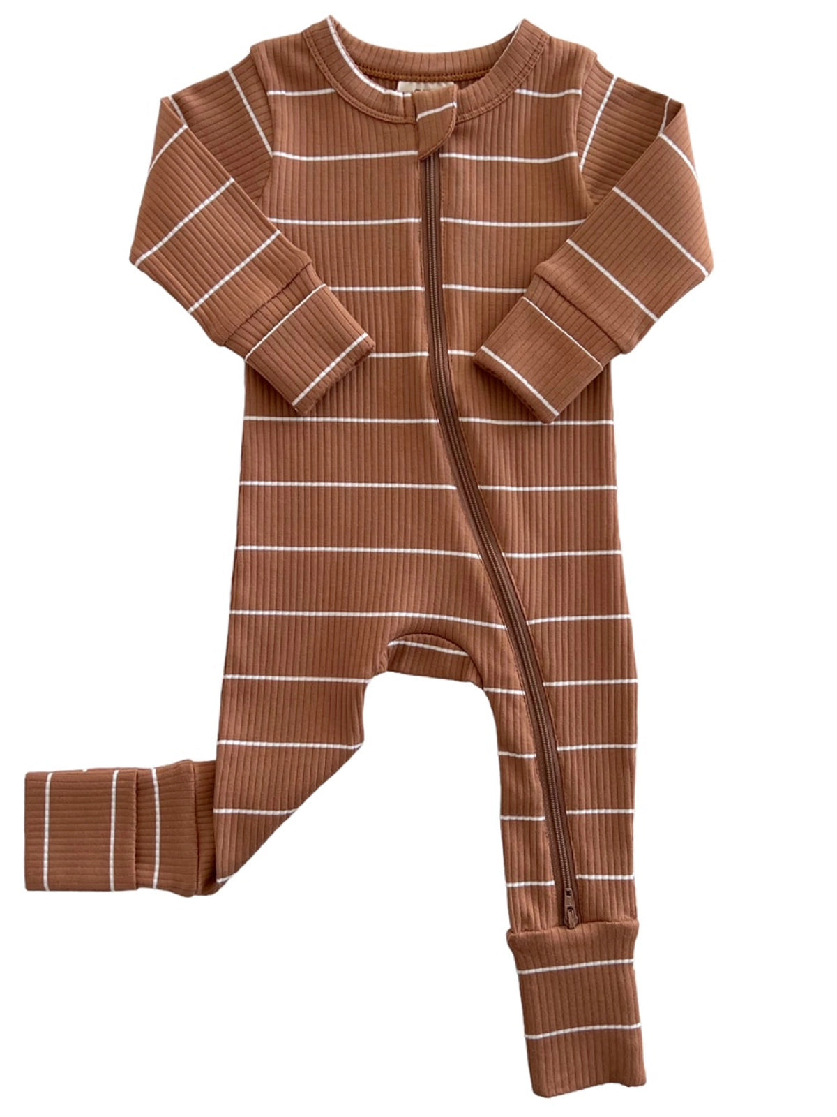 Organic 2-Way Zip Romper - Saddle Stripe Ribbed