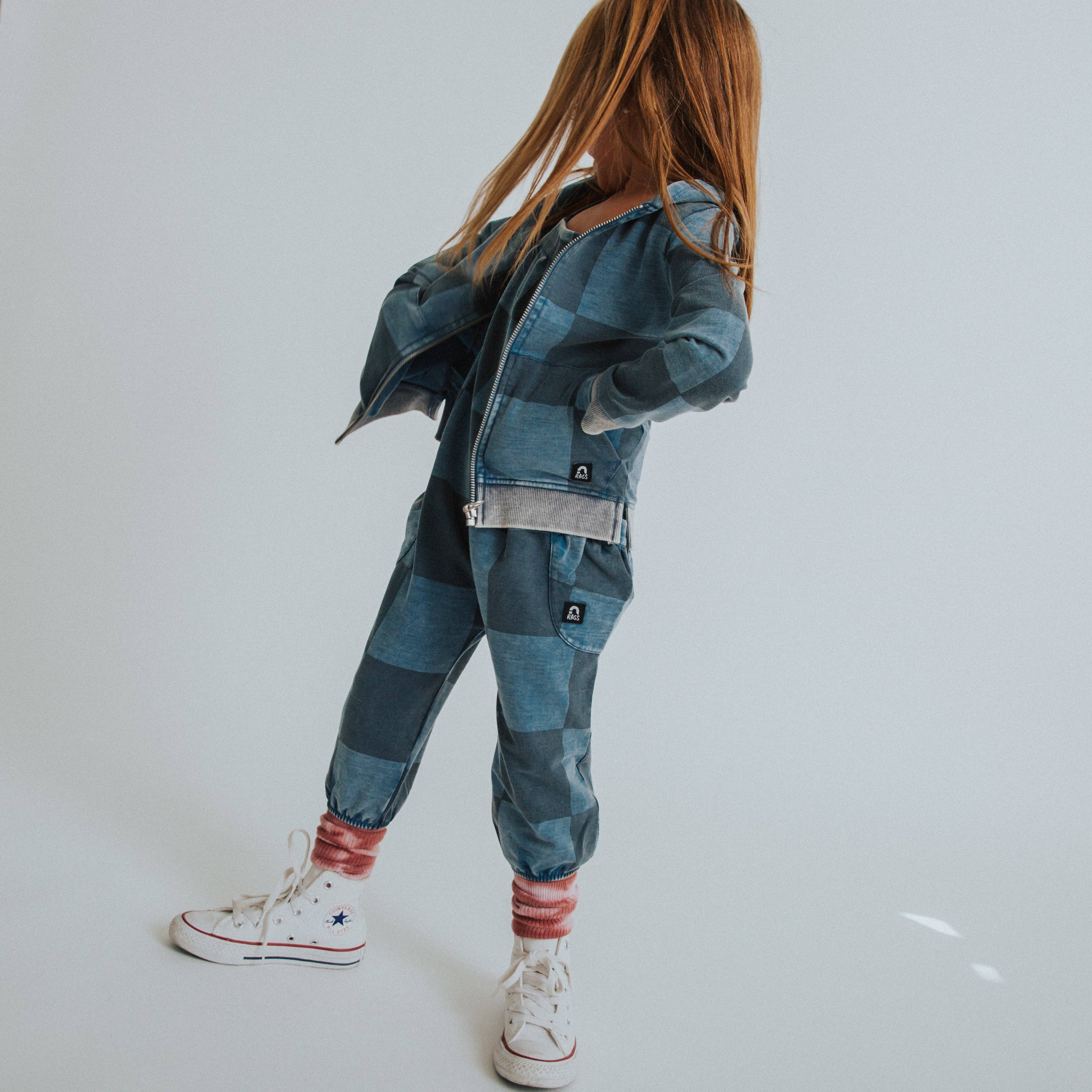 RAGS - Kids Zip-Up Hoodie - Blue Denim Check