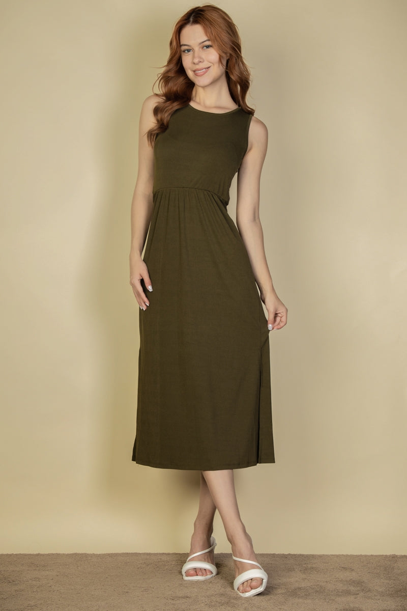 Ribbed Side Slit Tank Dress - Olive (Final Sale)