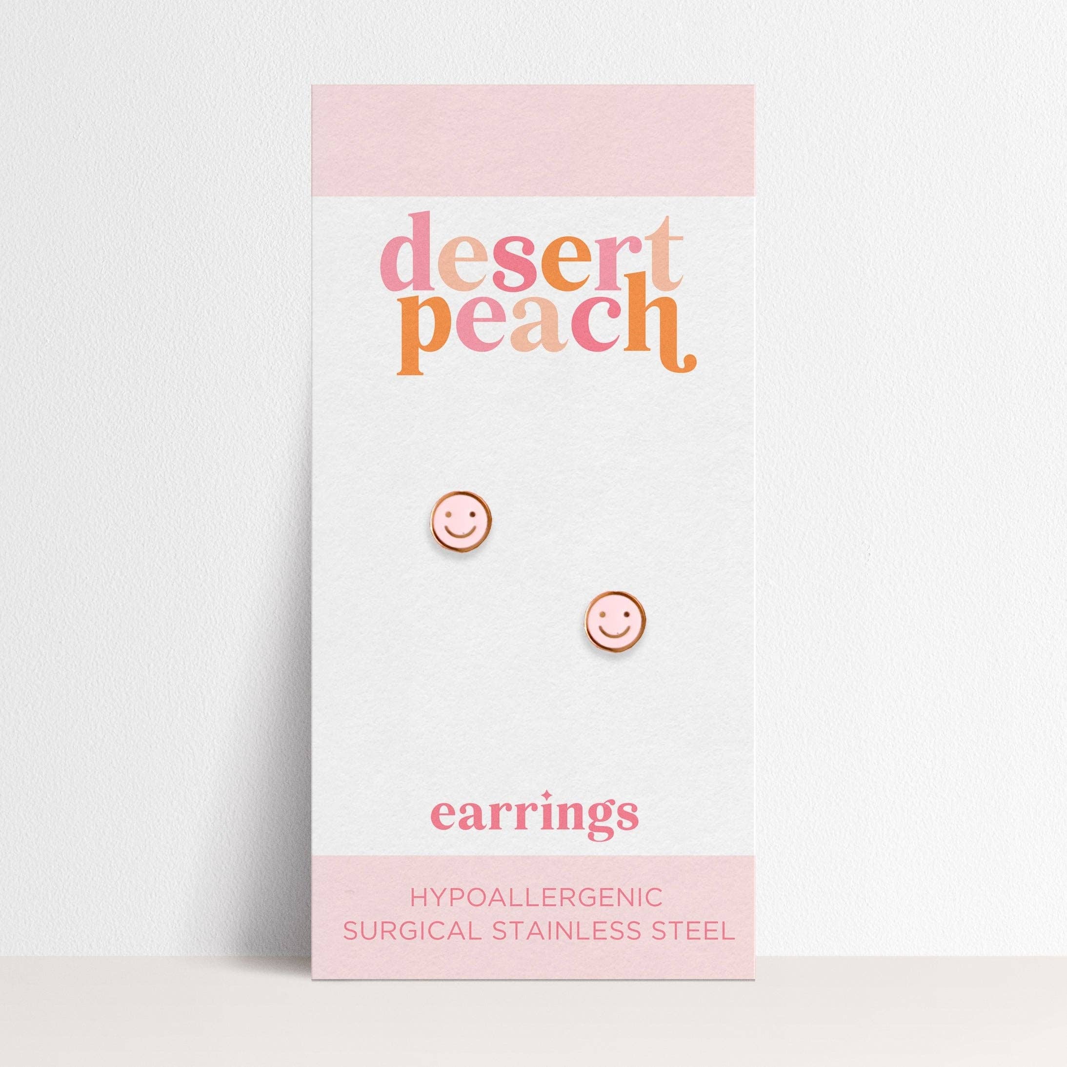 Desert Peach - Pink Smiley Stud Earrings