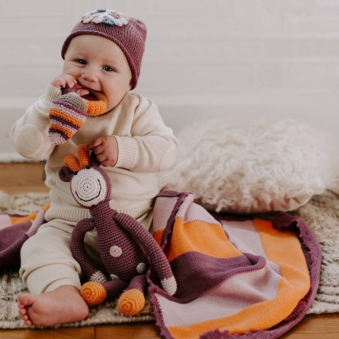 Pebble - Handmade Knit Baby Beanie - Soft Purple Peace Hat