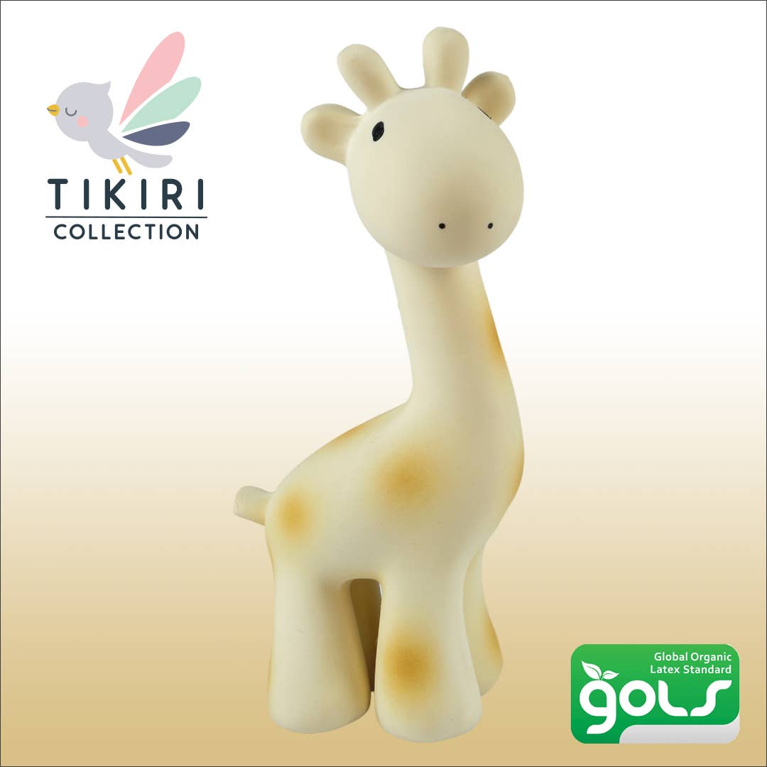 Tikiri Toys - Giraffe Natural Organic Rubber Teether, Rattle & Bath Toy