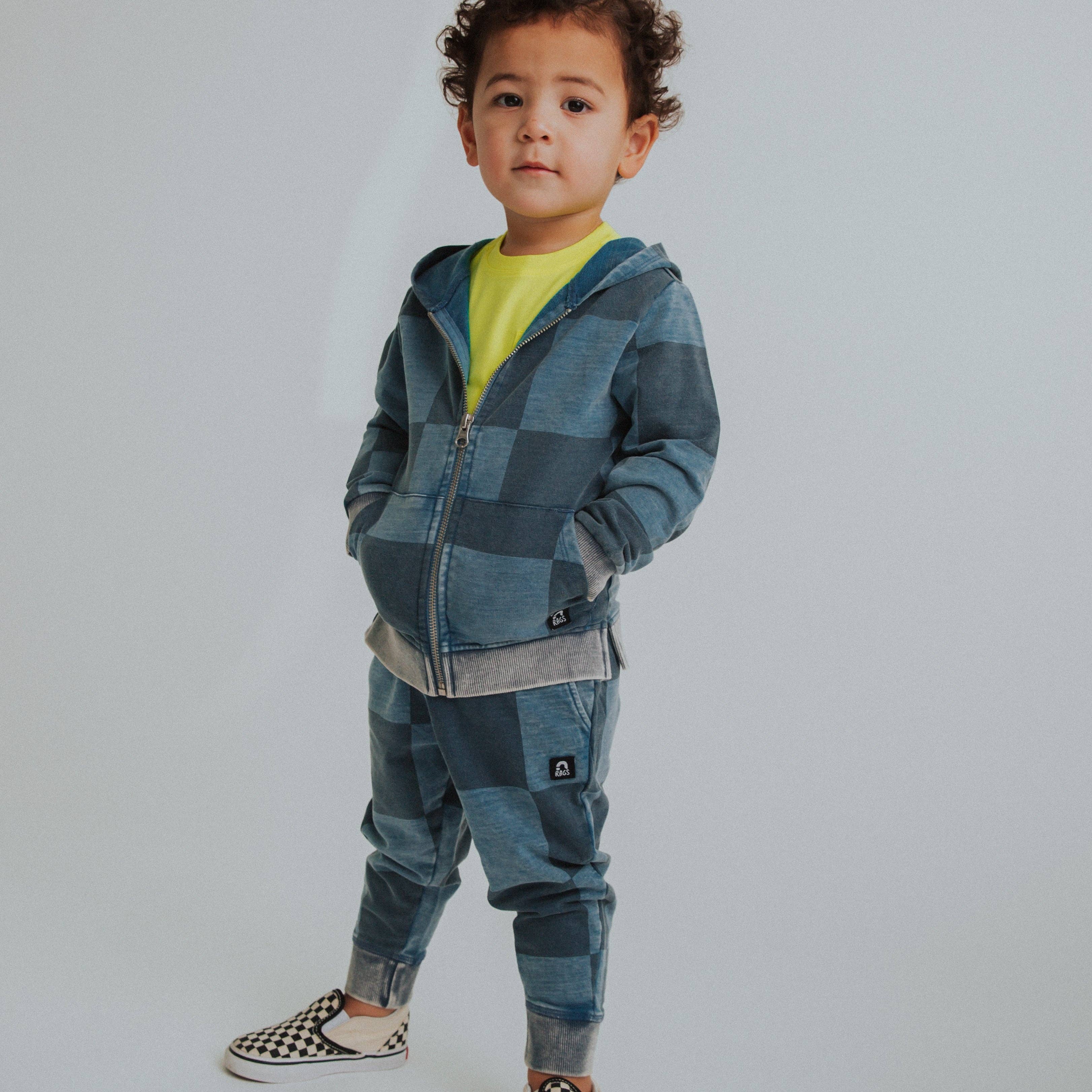 RAGS - Kids Zip-Up Hoodie - Blue Denim Check