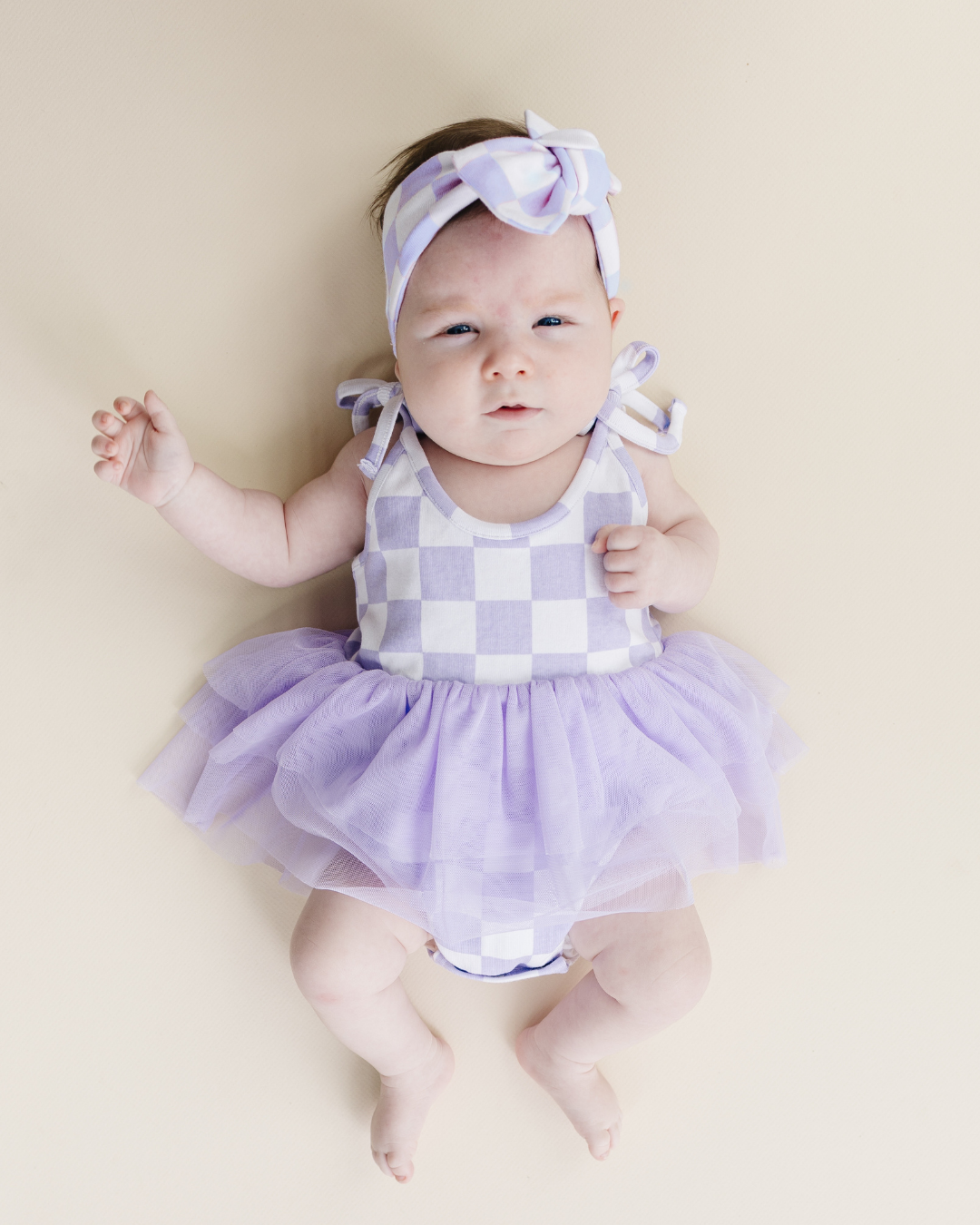 Lucky Panda Kids Checkered Headband - Lavender