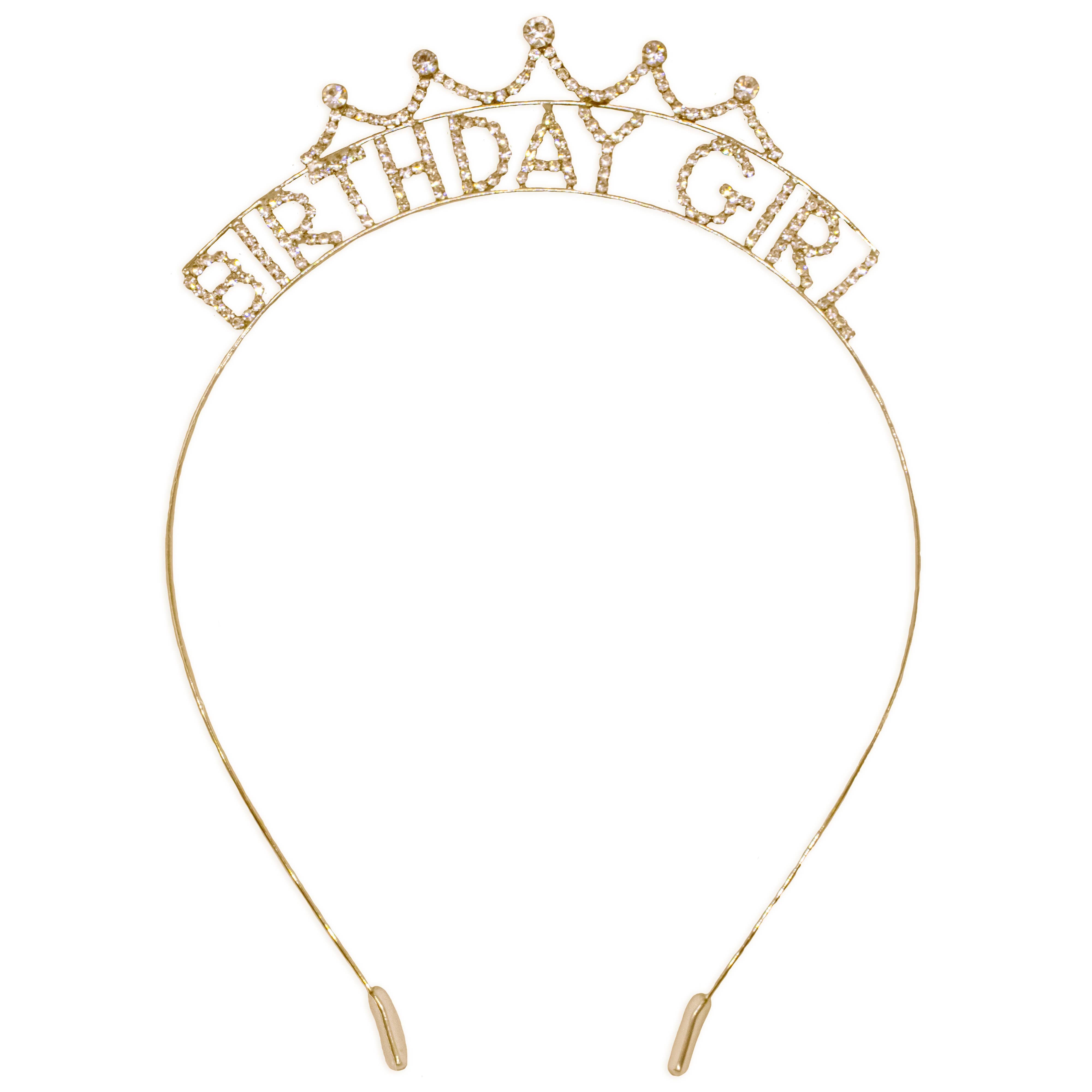 Rhinestone Birthday Girl Tiara Crown Headband - Gold or Silver