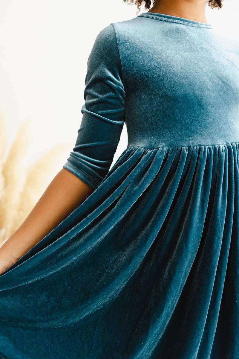 Mila & Rose Velvet Twirl Dress - Denim Blue