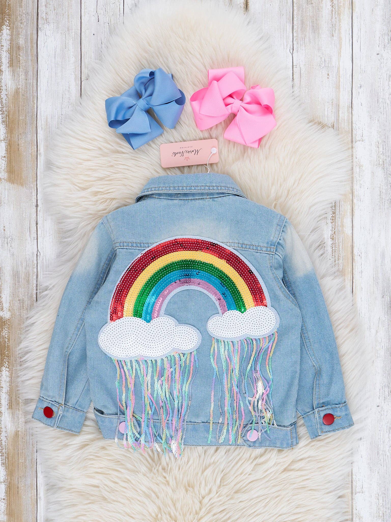 Marie Nicole Clothing - Rainbow Sequin Denim Jacket