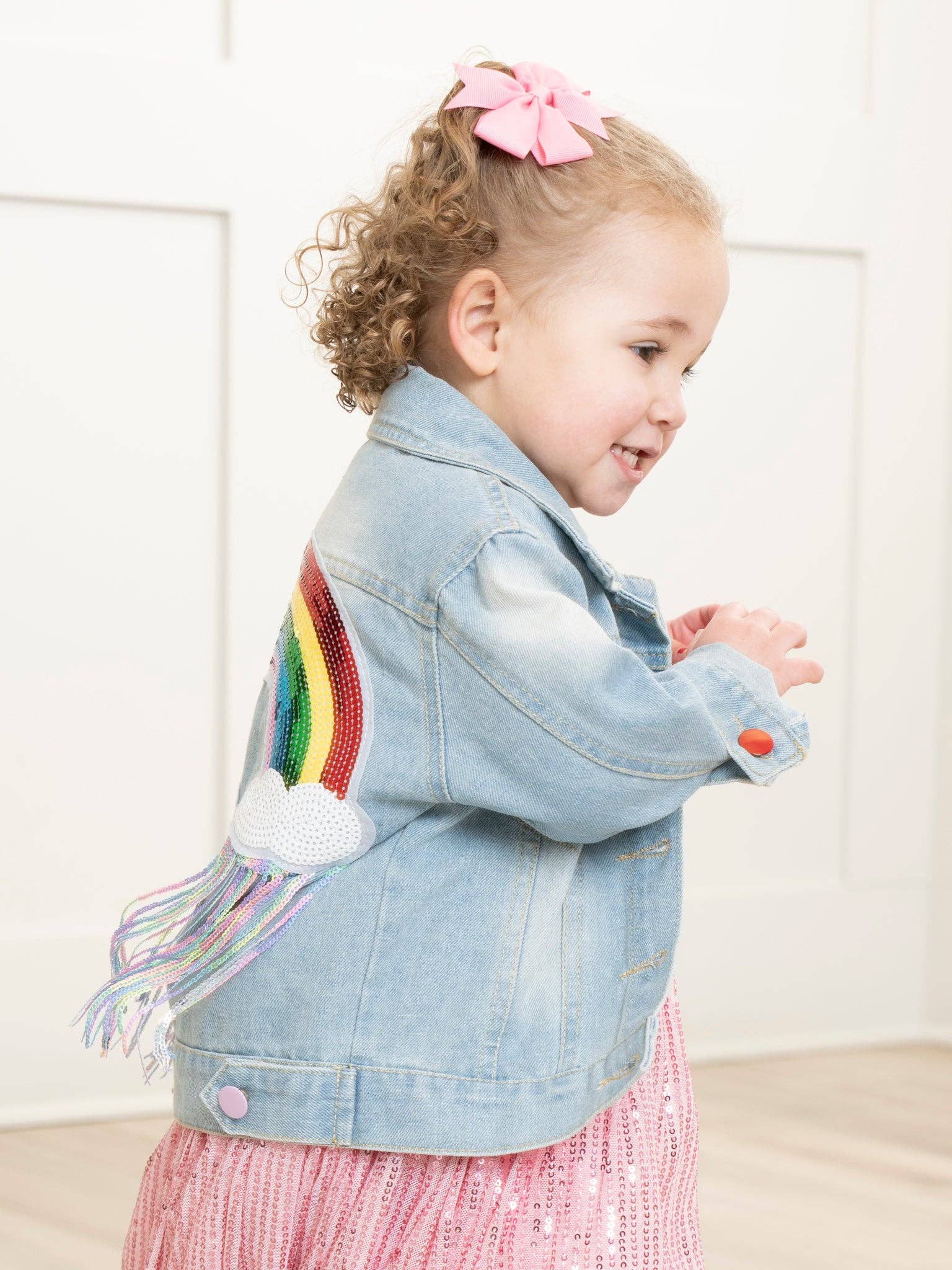 Marie Nicole Clothing - Rainbow Sequin Denim Jacket