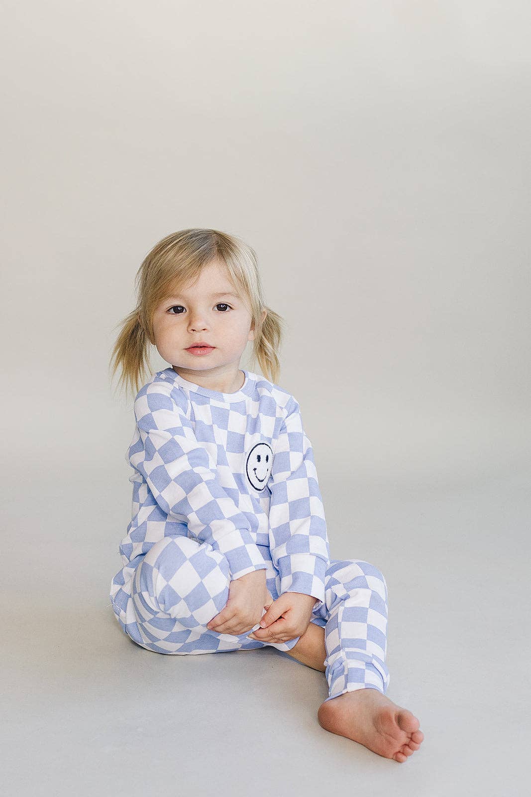Lucky Panda Kids Lounge Set - Blue Checkered Smiley