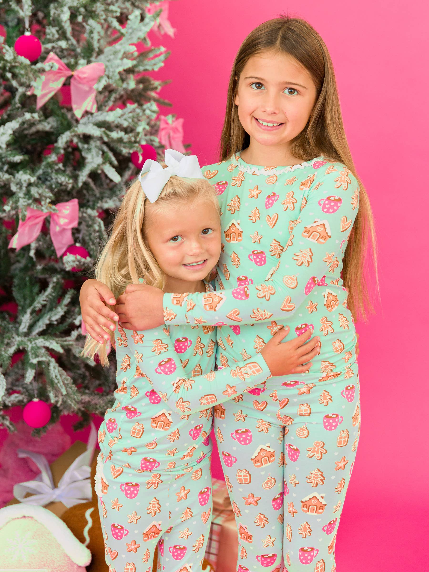 RuffleButts - Gingerbread Joy Bamboo Ruffle Long Sleeve Pajama Set