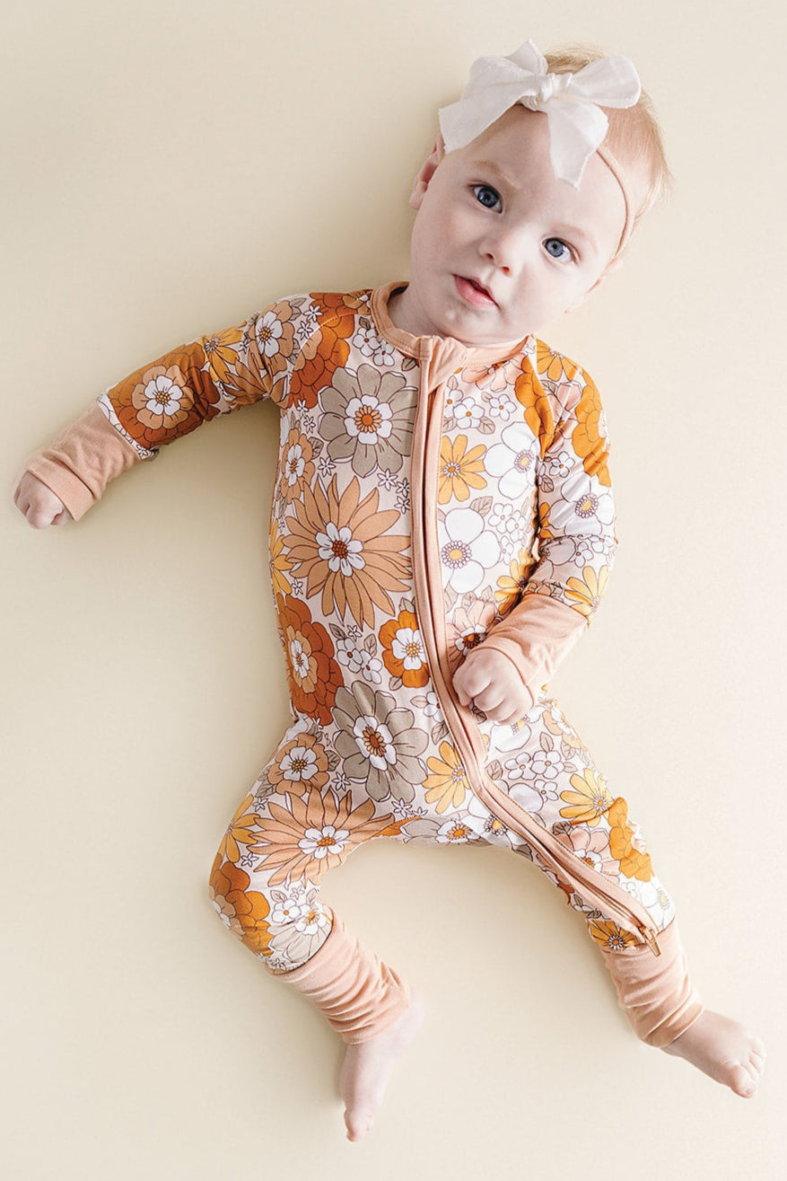 Lucky Panda KidsBamboo Zip Romper - Petal Pop