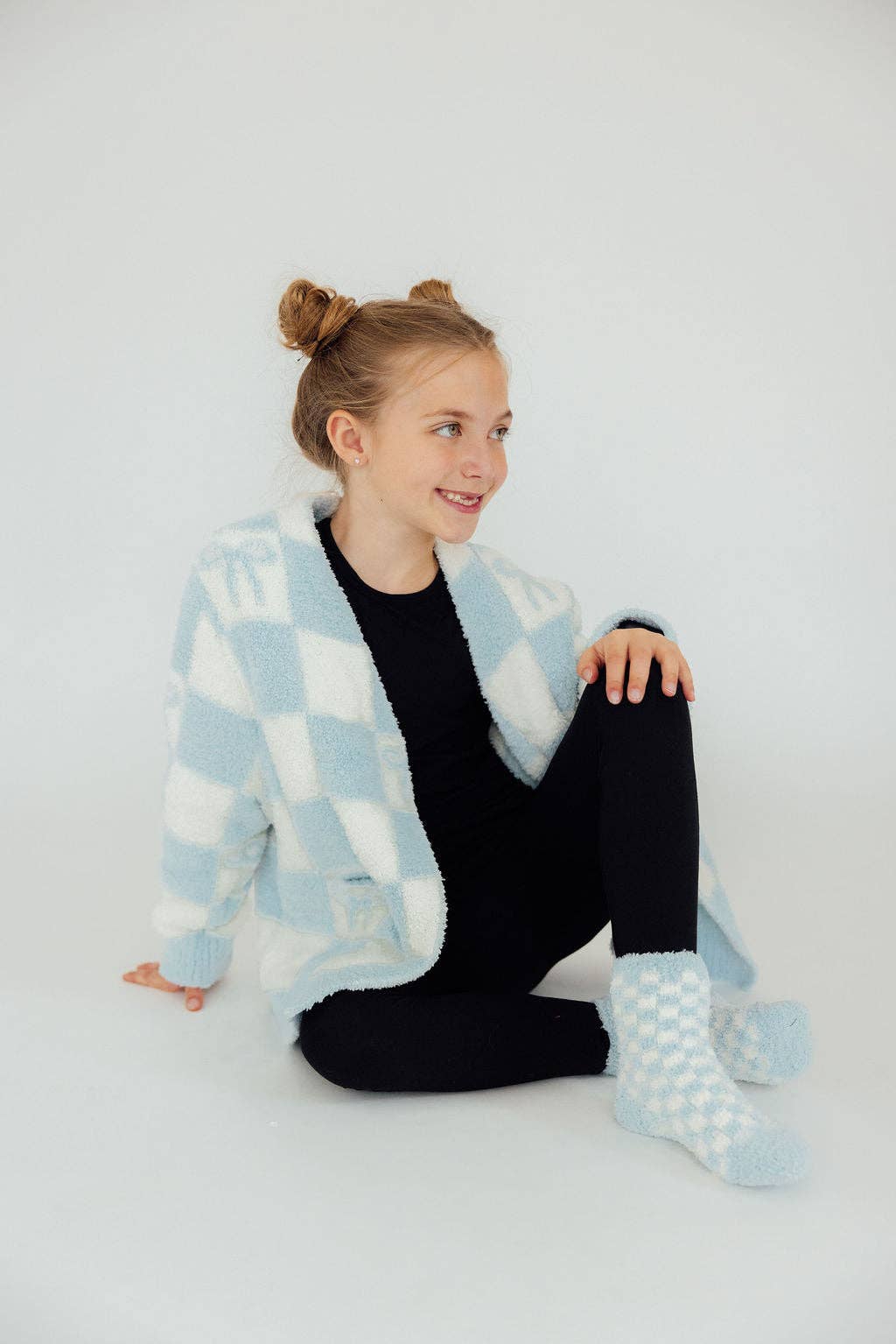Mila & Rose - Light Blue Checker Cozy Socks