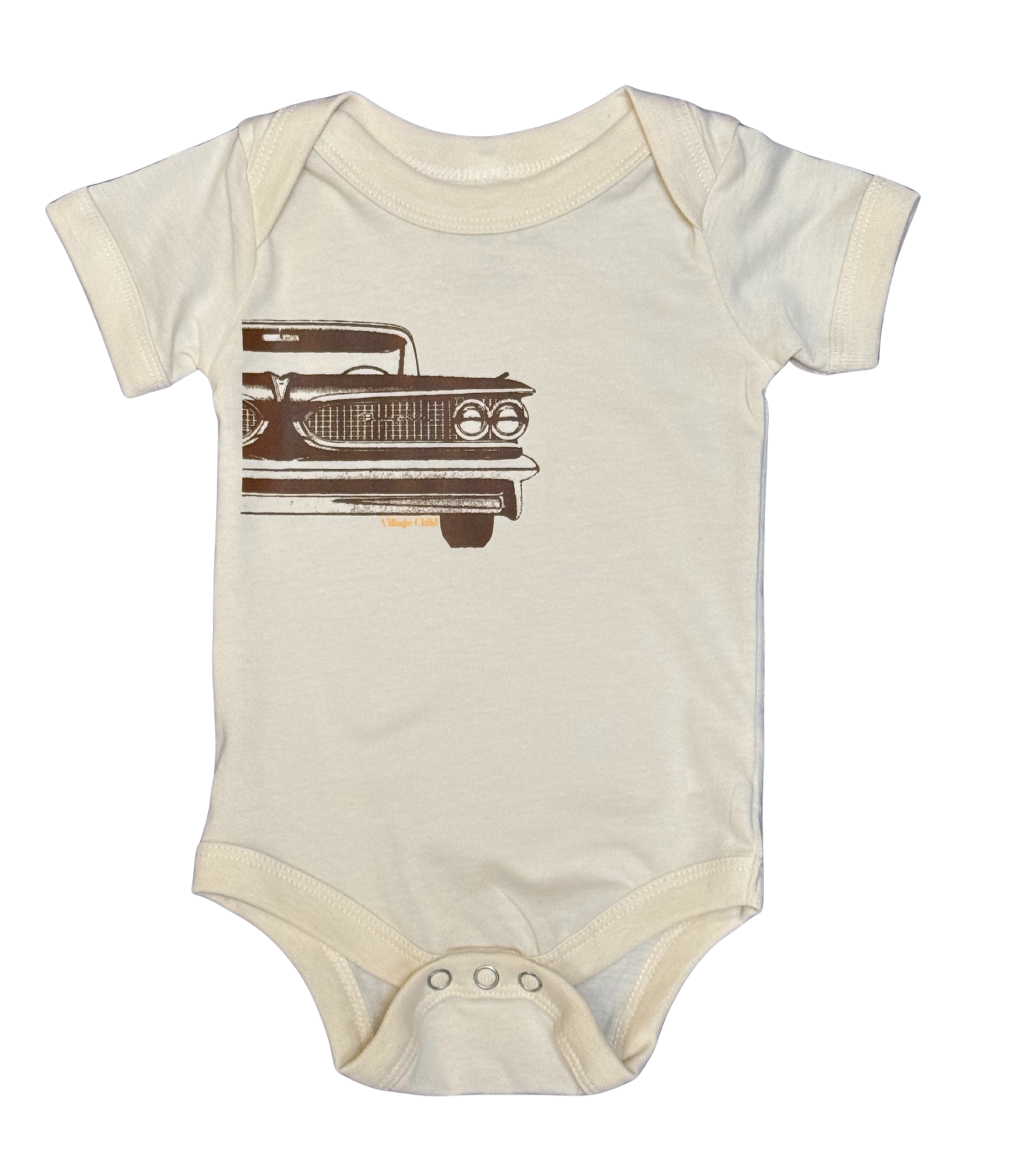 Village Child Hand-Pressed Unisex Graphic Tee - Vintage Car (Natural)