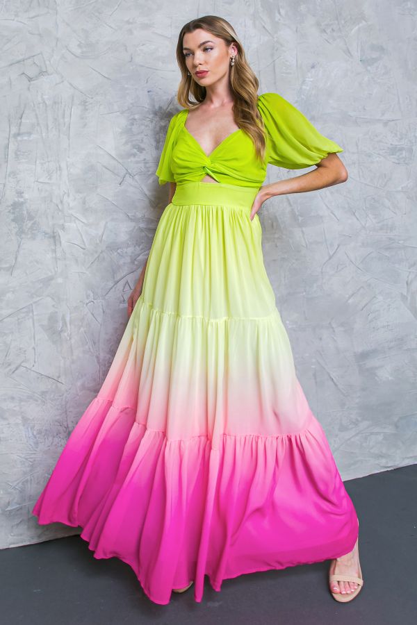 Lime Pink Printed Woven Maxi Dress (Final Sale)