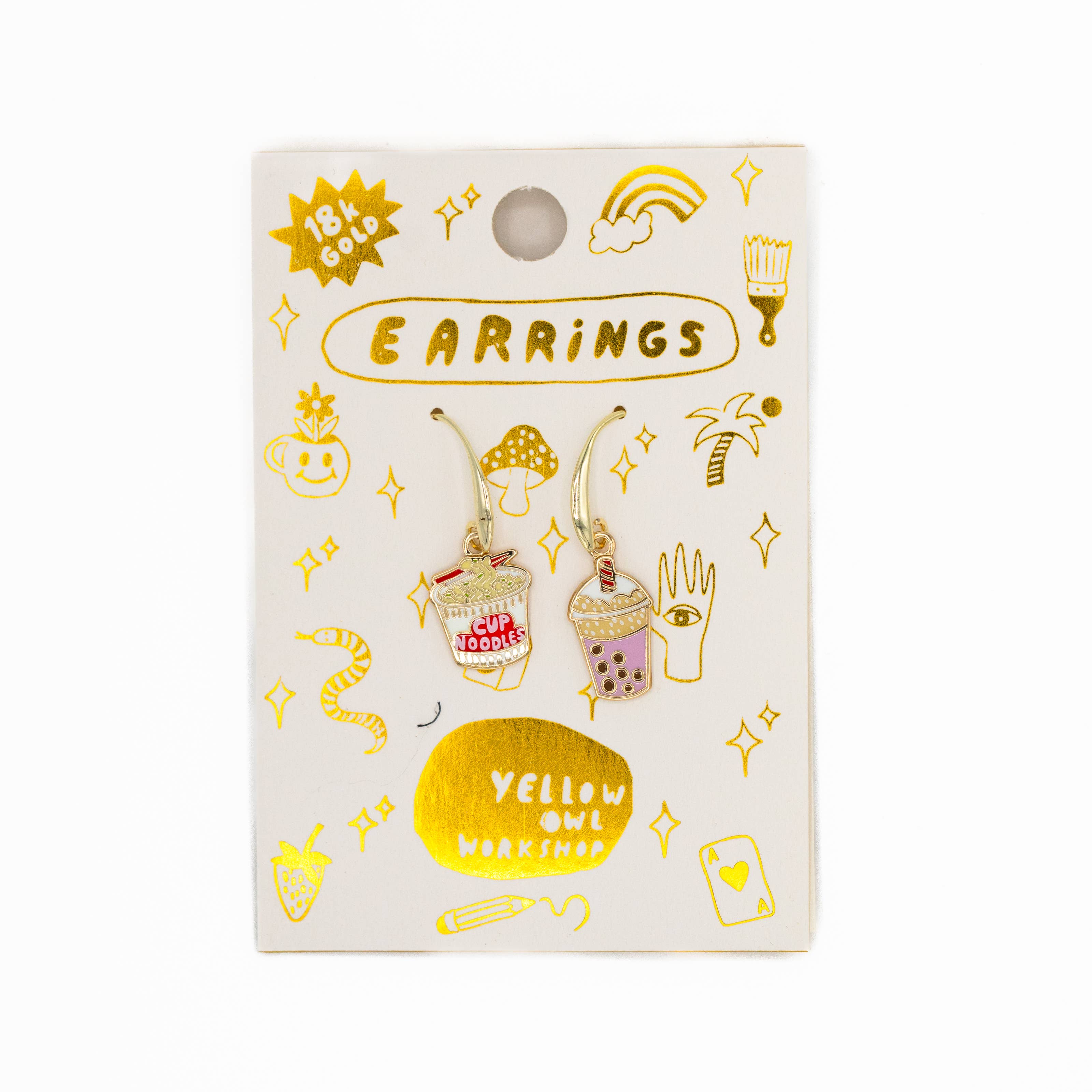 Yellow Owl Workshop - Ramen Noodles & Boba Tea Earrings - 18k Gold