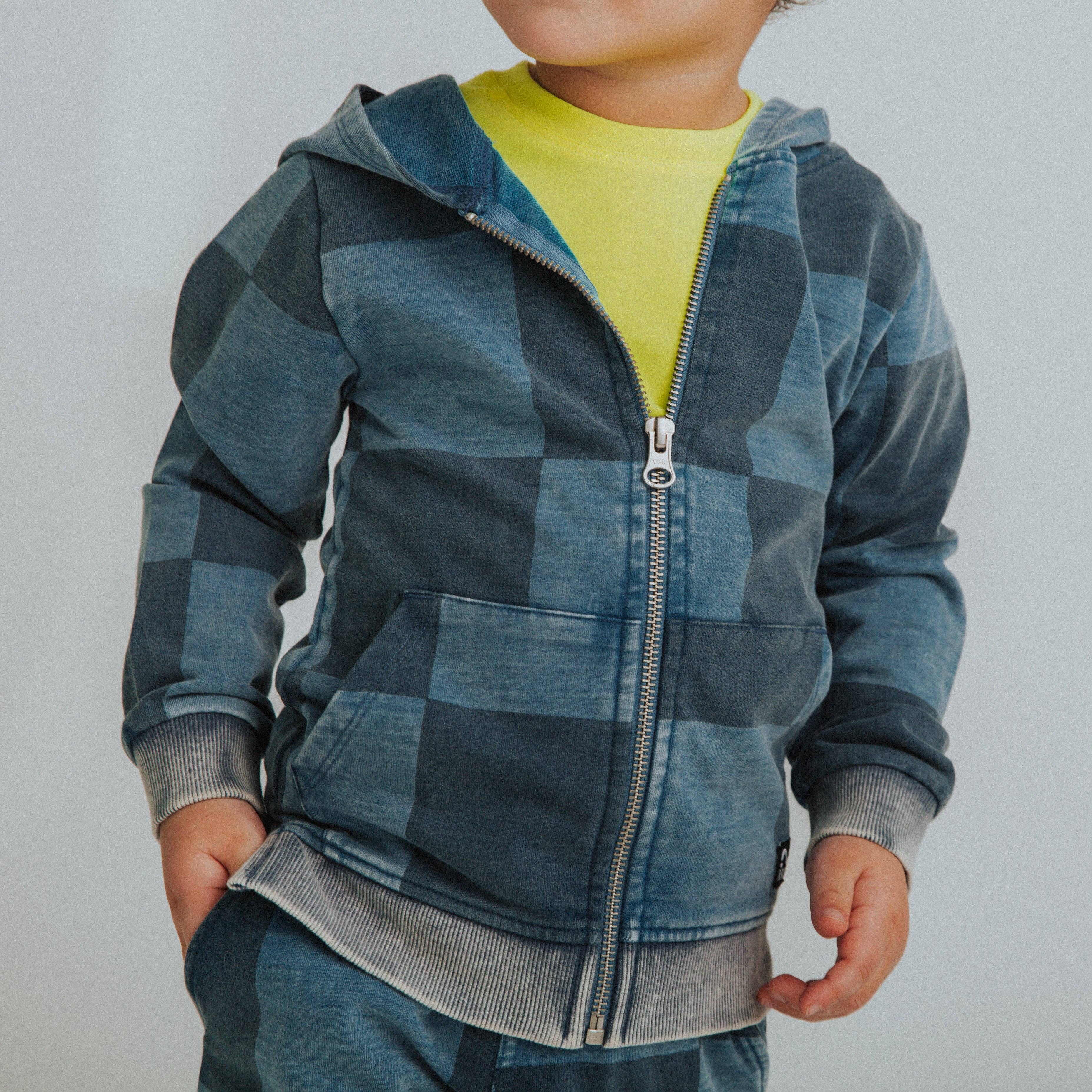 RAGS - Kids Zip-Up Hoodie - Blue Denim Check