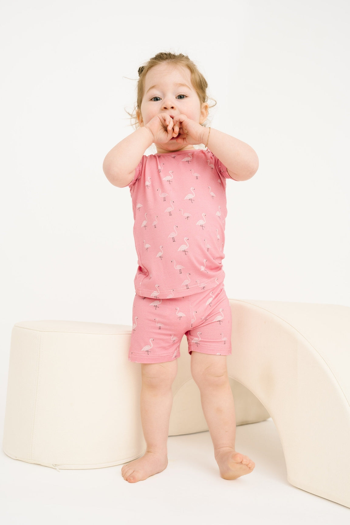 Little One Shop Bamboo Short Sleeve PJ Set - Pink Flamingo