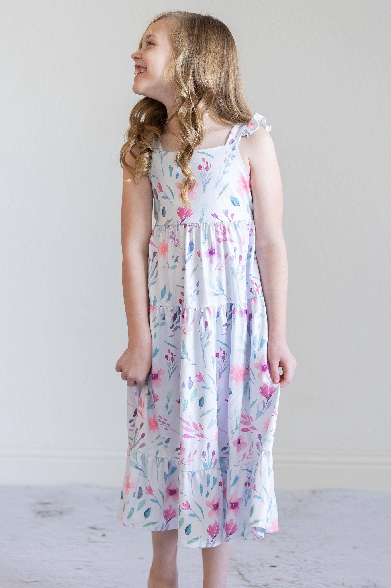 Mila & Rose - Pastel Wildflowers Ruffle Maxi Dress