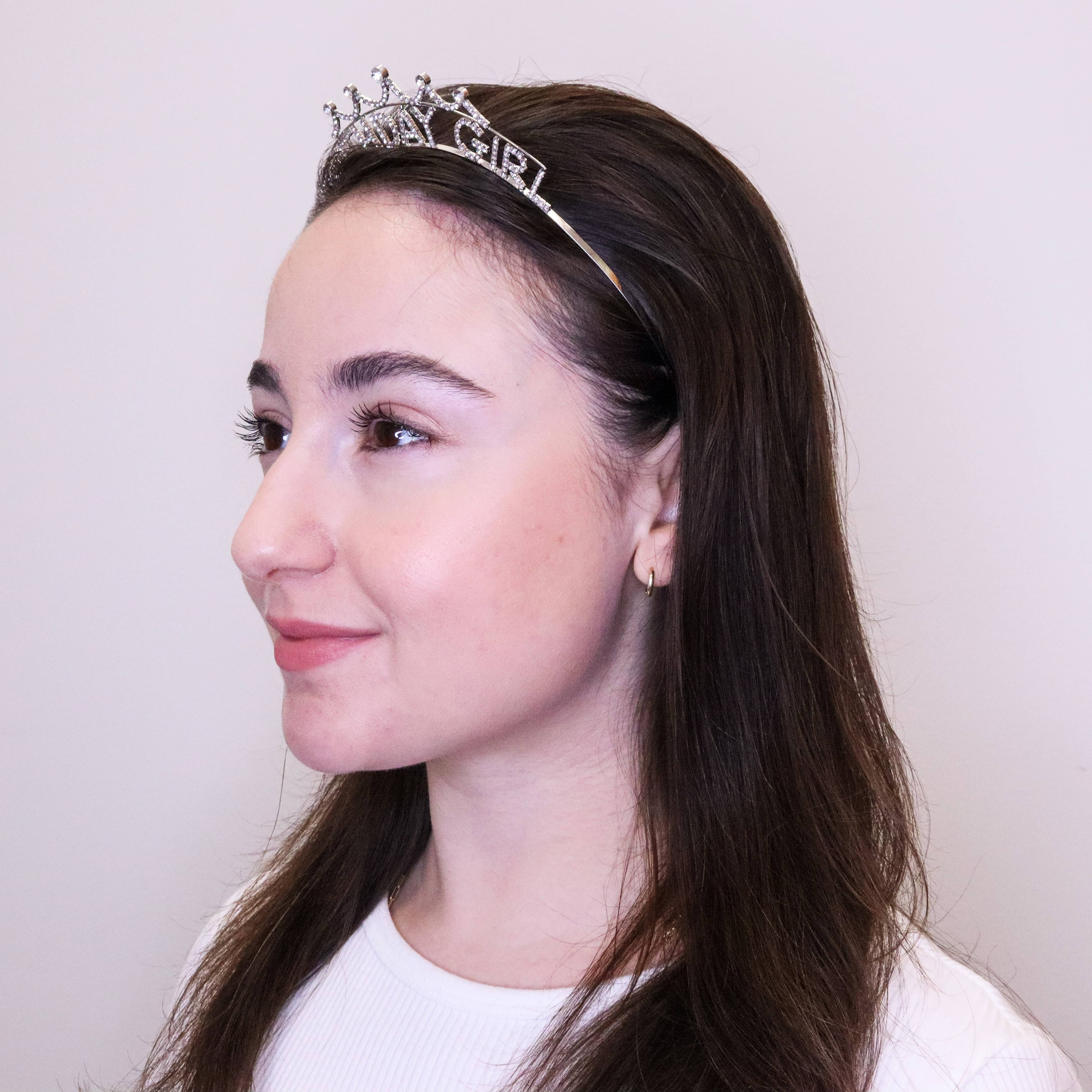 Rhinestone Birthday Girl Tiara Crown Headband - Gold or Silver