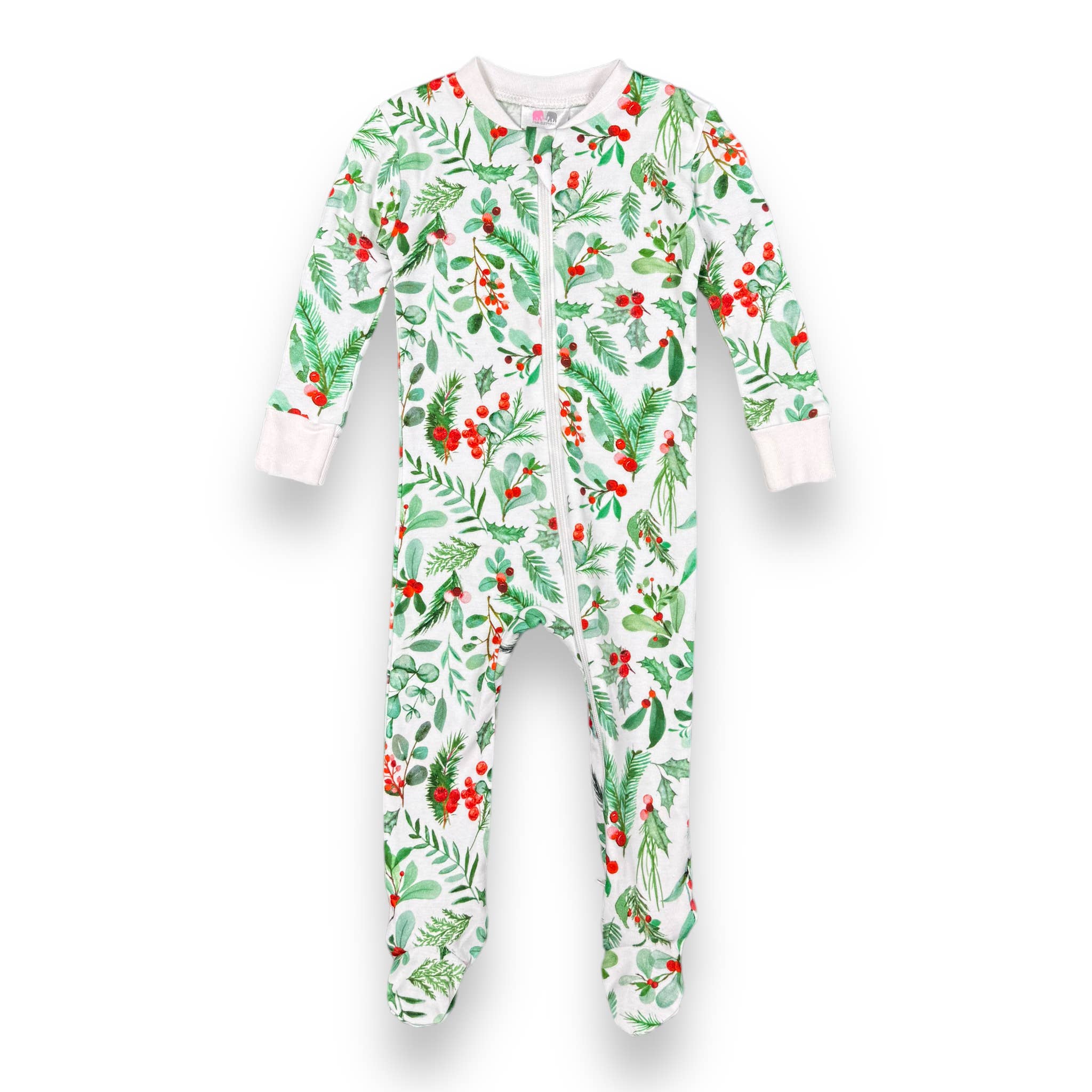 Full Zip Footed Pajama - Holly Berry