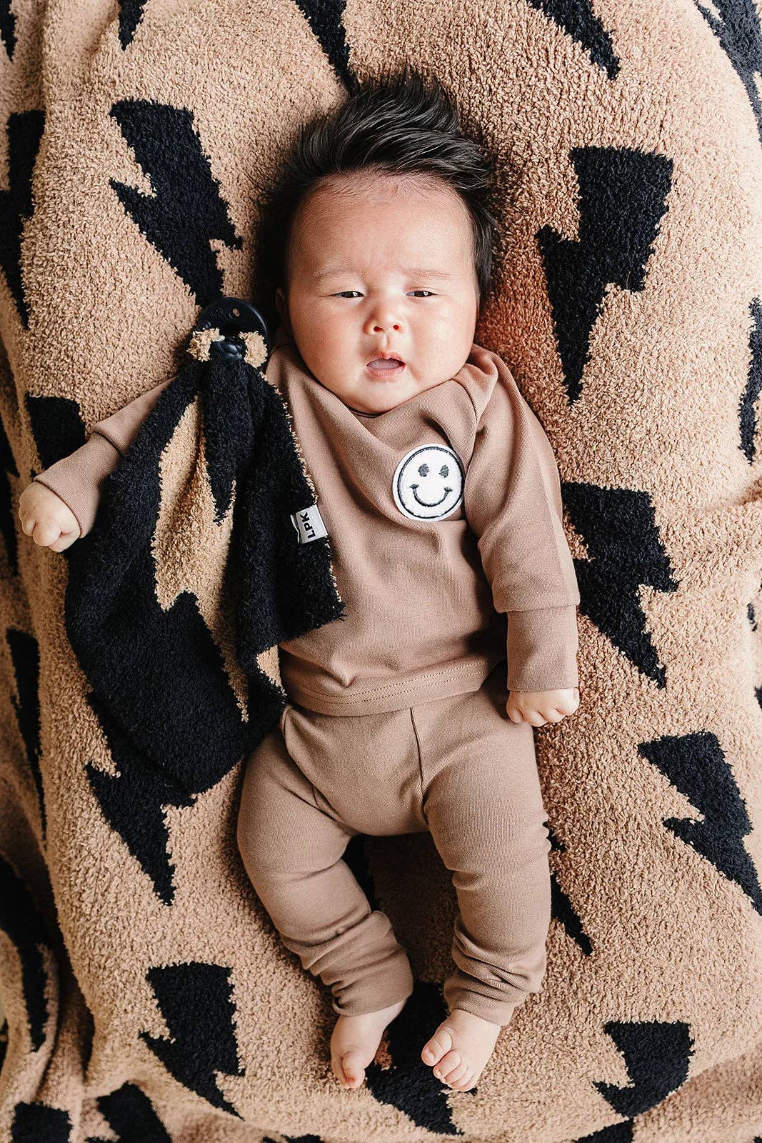 Lucky Panda Kids Lovey - Mocha Lightning Bolt Plush