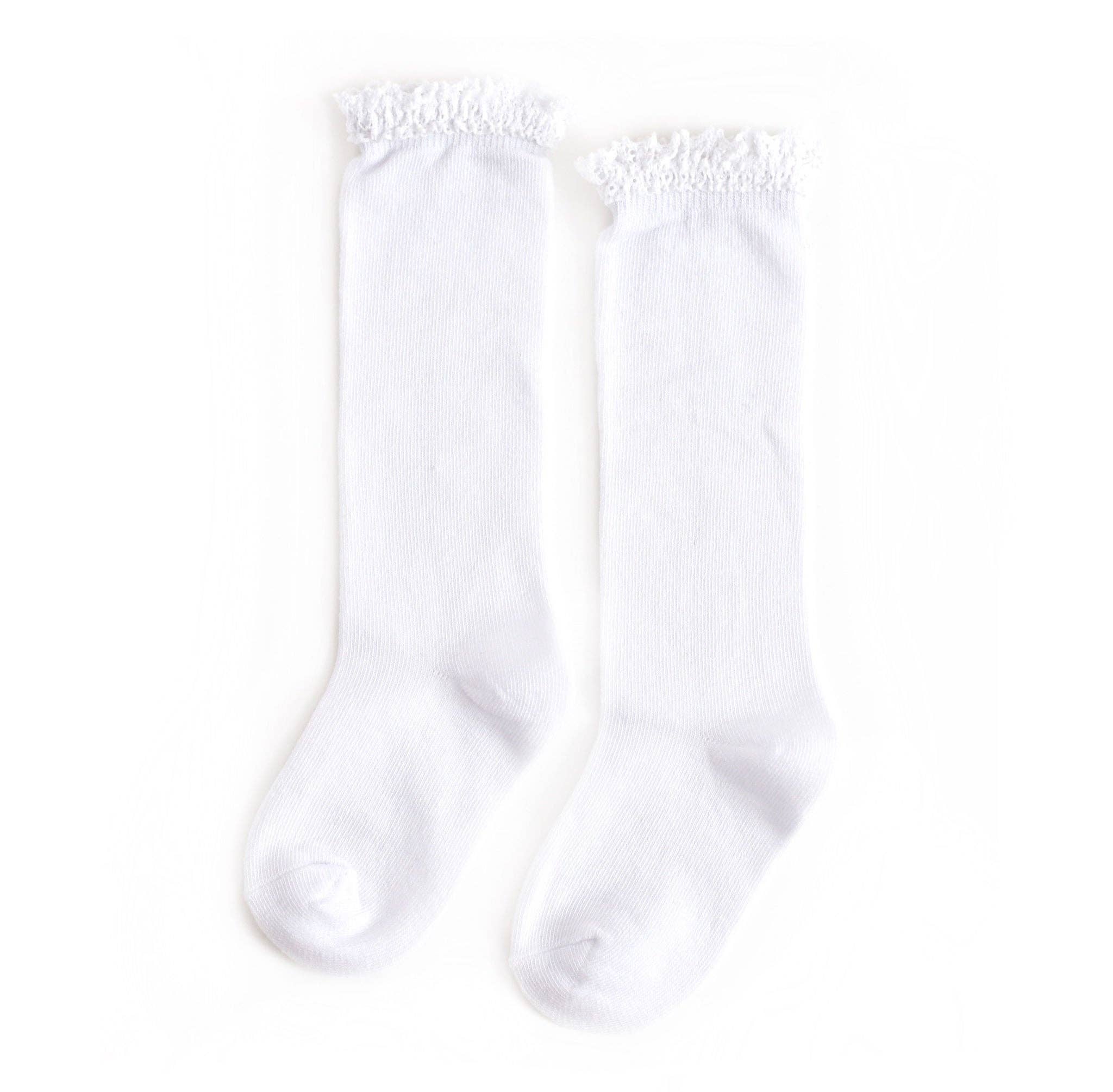 Little Stocking Co. Lace Top Knee High Socks - White