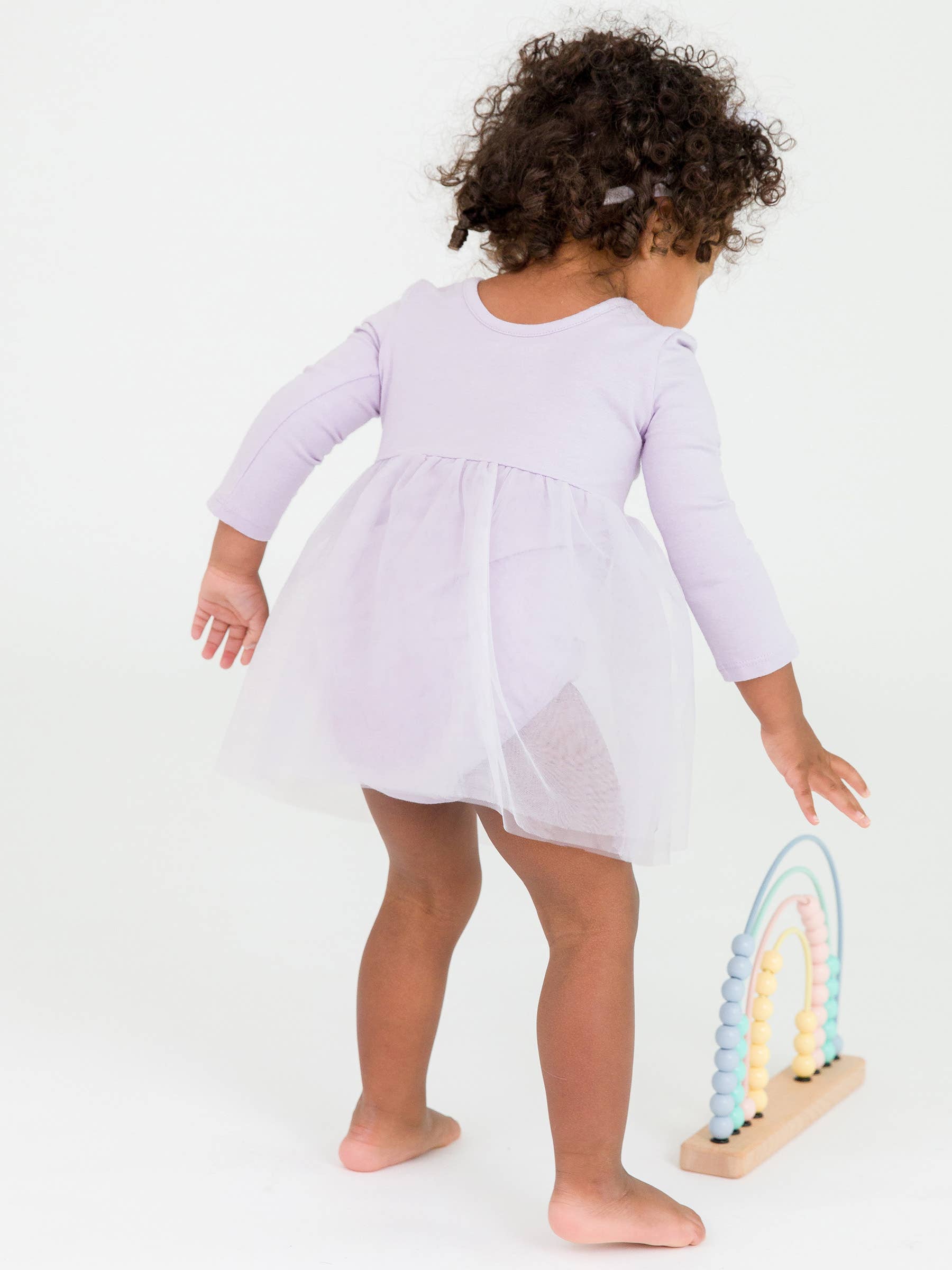 RuffleButts Long Sleeve Tulle Skirted Romper - Orchid Petal Purple