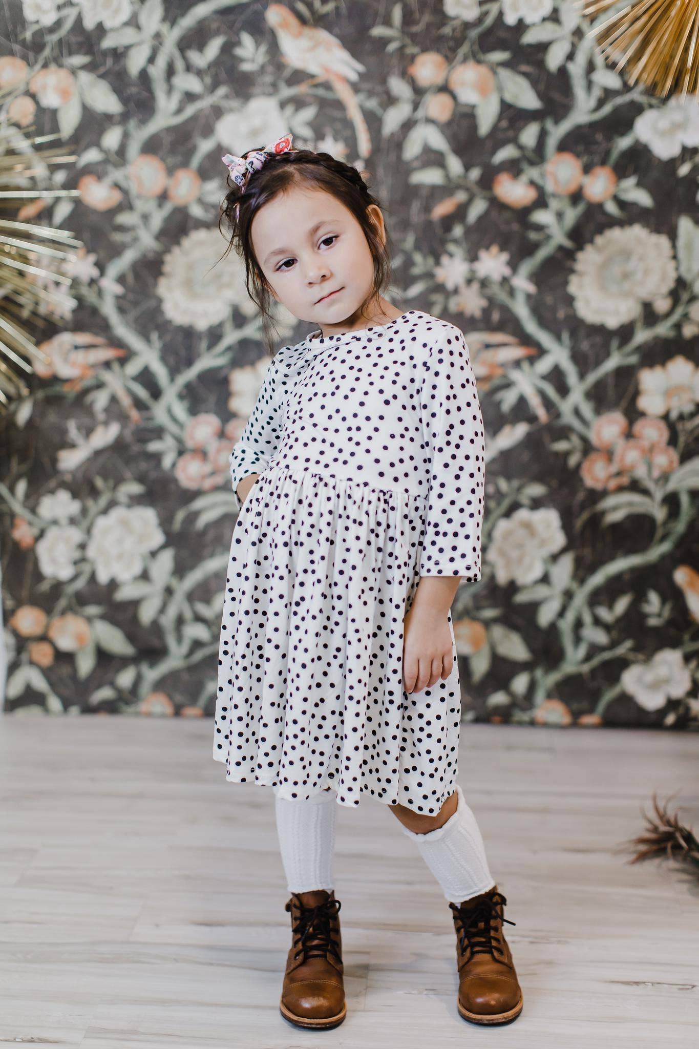 Mila & Rose 3/4 Sleeve Twirl Dress - Scattered Dot