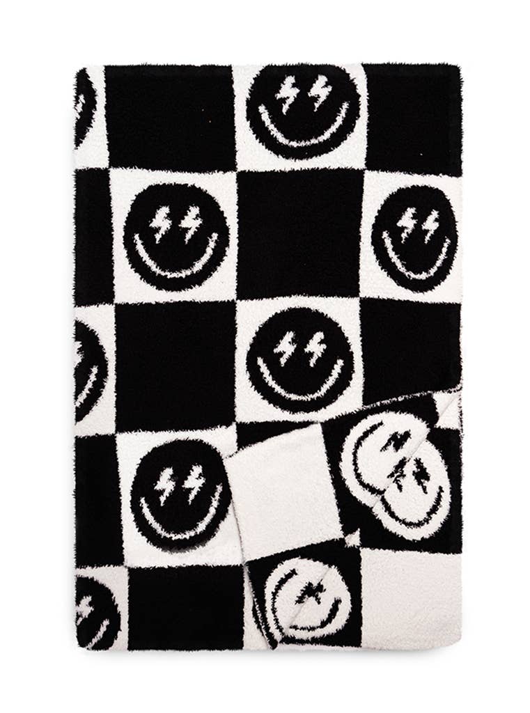 Living Royal Throw Blanket - Checkered w/ Happy Faces