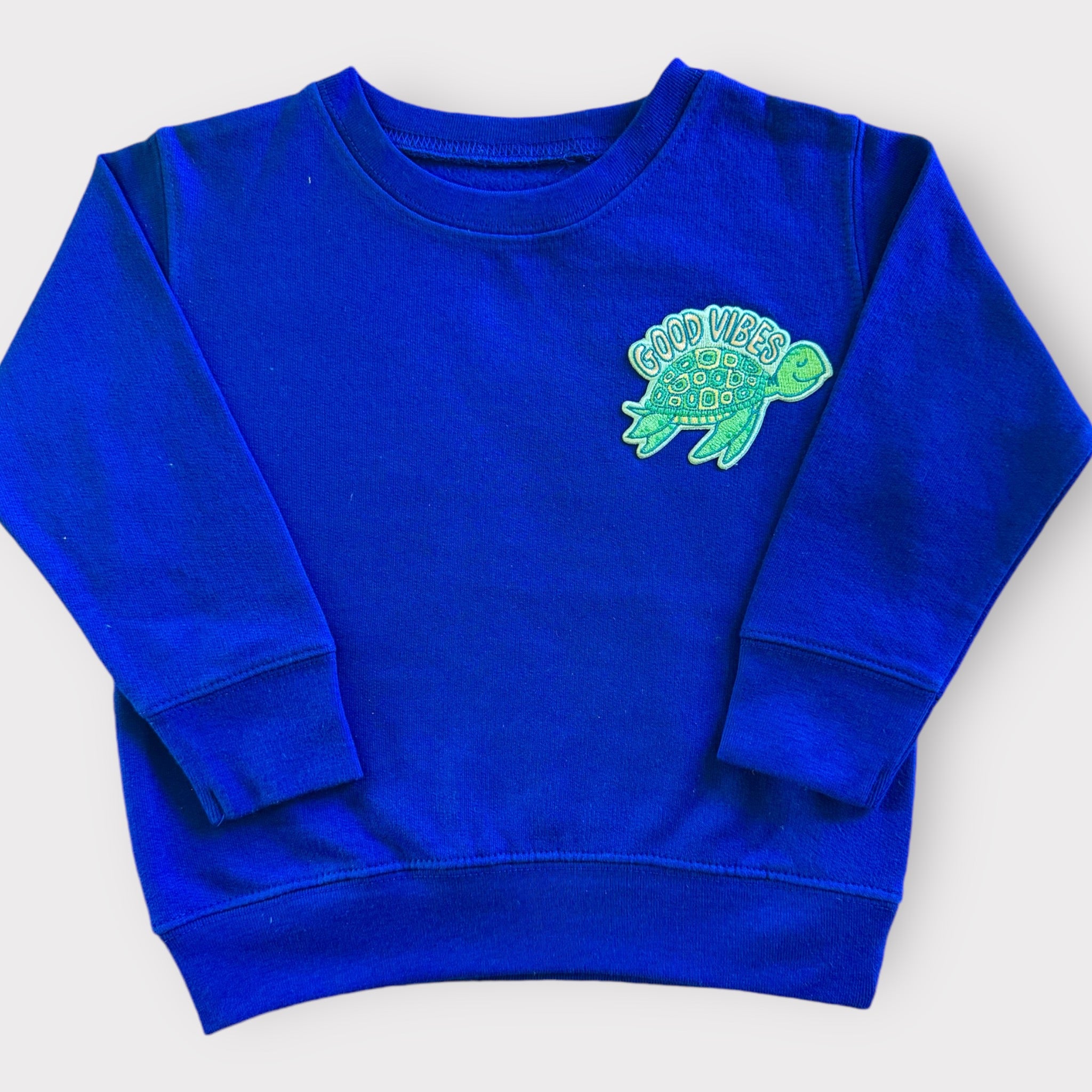 Village Child Patch Crewneck Sweatshirt - Good Vibes Turtle