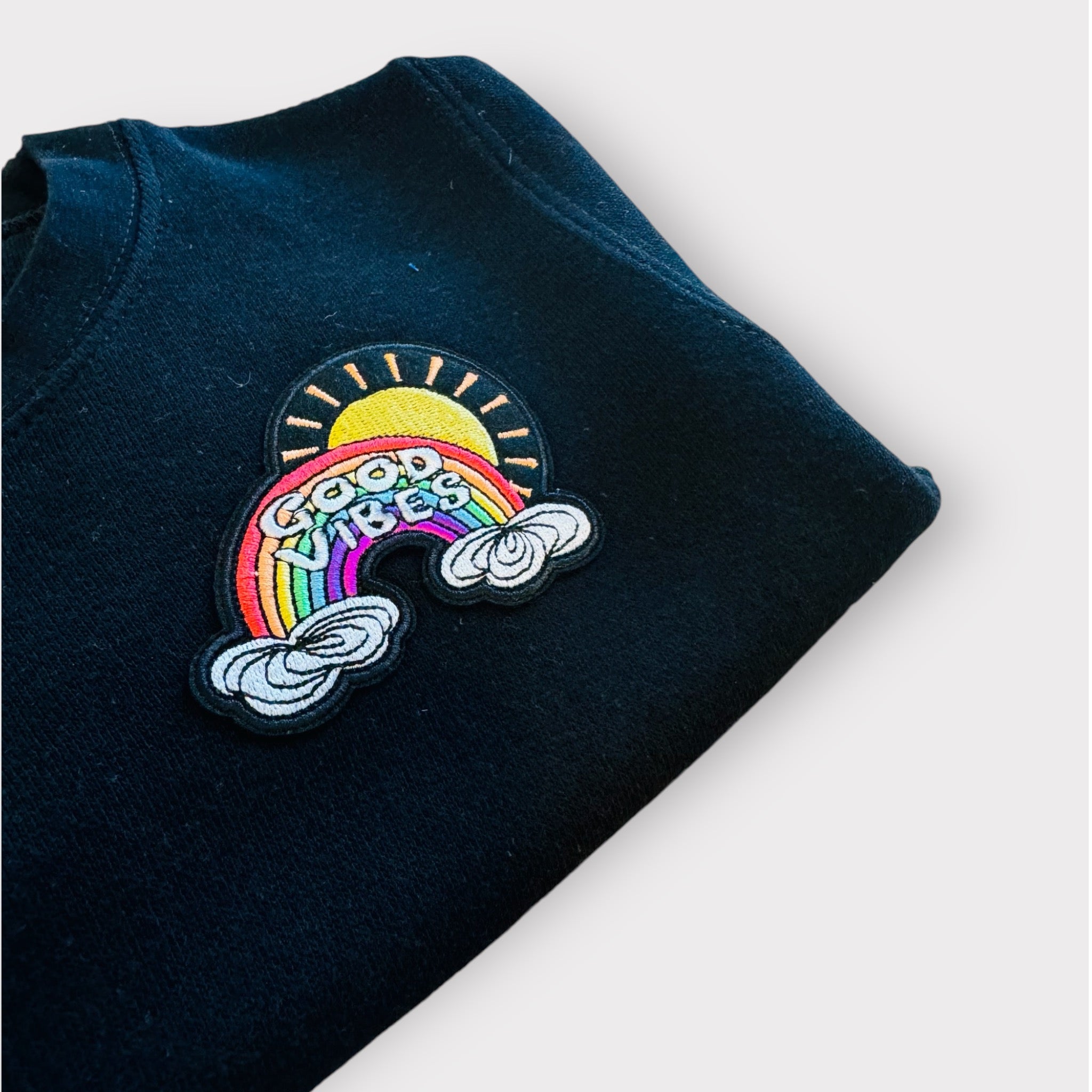 Village Child Patch Crewneck Sweatshirt - Good Vibes Rainbow