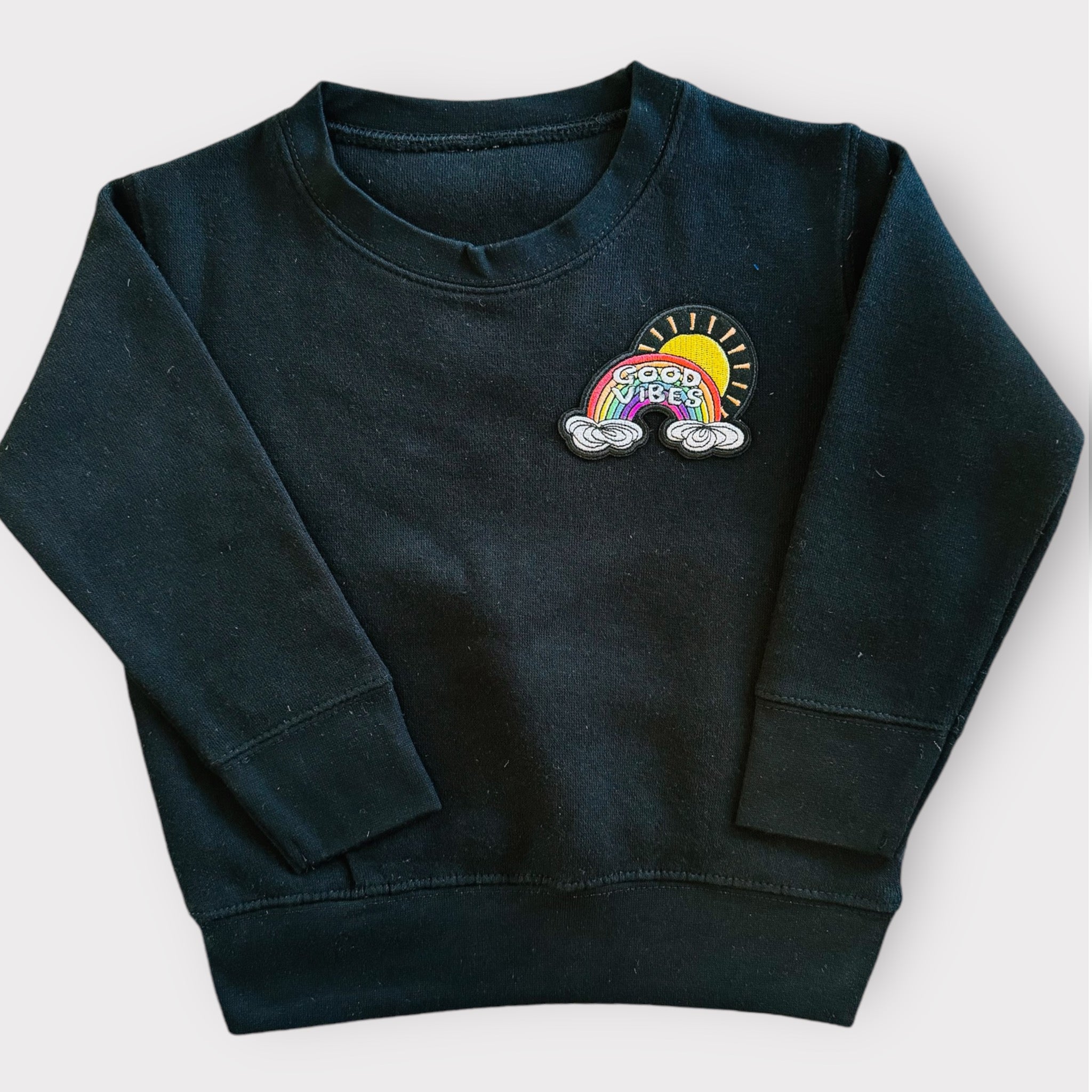 Village Child Patch Crewneck Sweatshirt - Good Vibes Rainbow