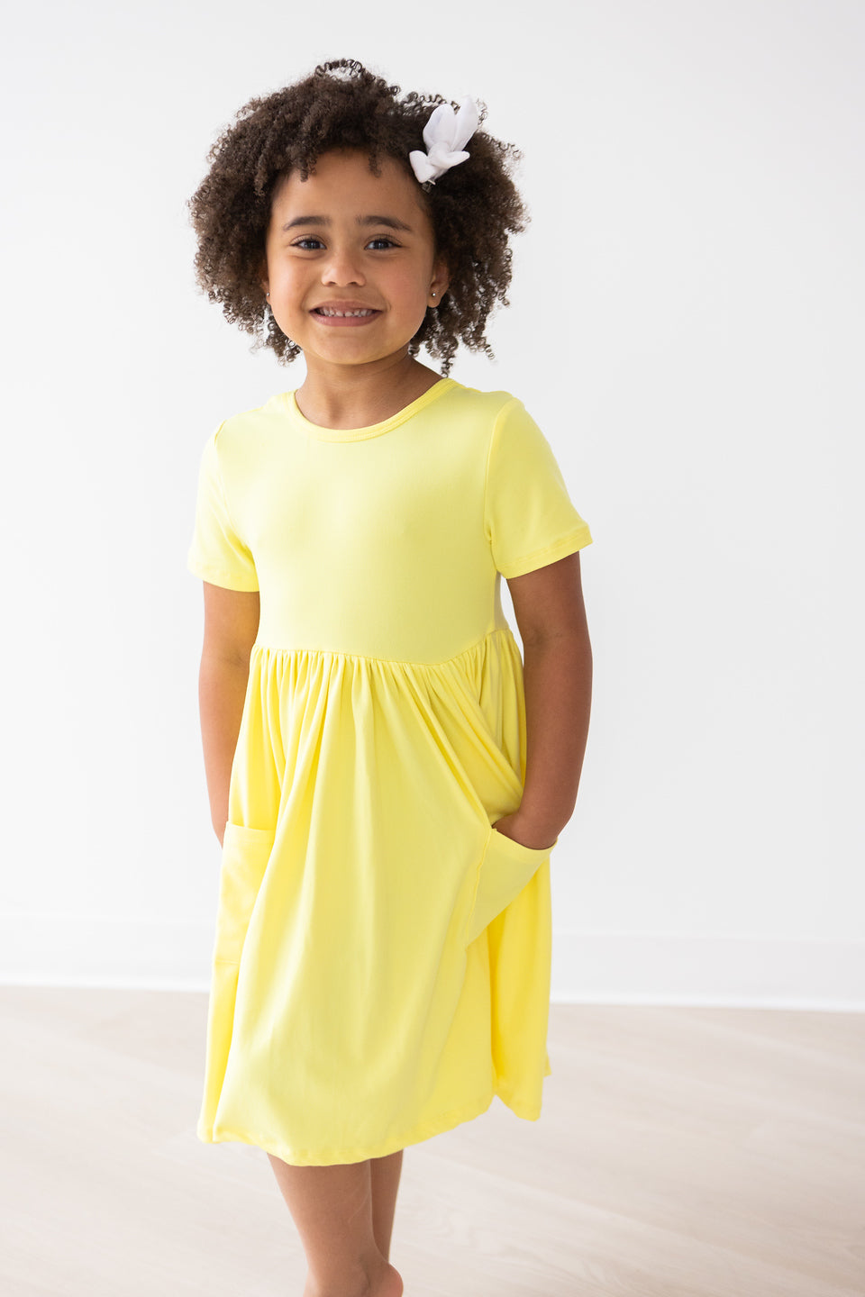 Mila & Rose Short Sleeve Pocket Twirl Dress - Yellow (Final Sale)