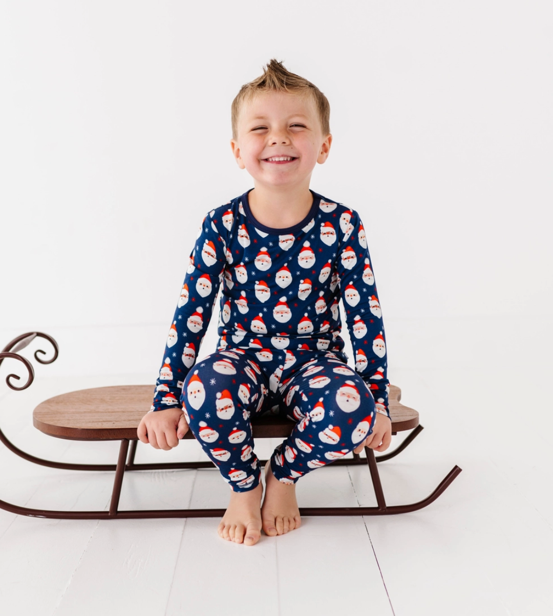 Macaron + Me Two Piece PJs - Navy Vintage Santa