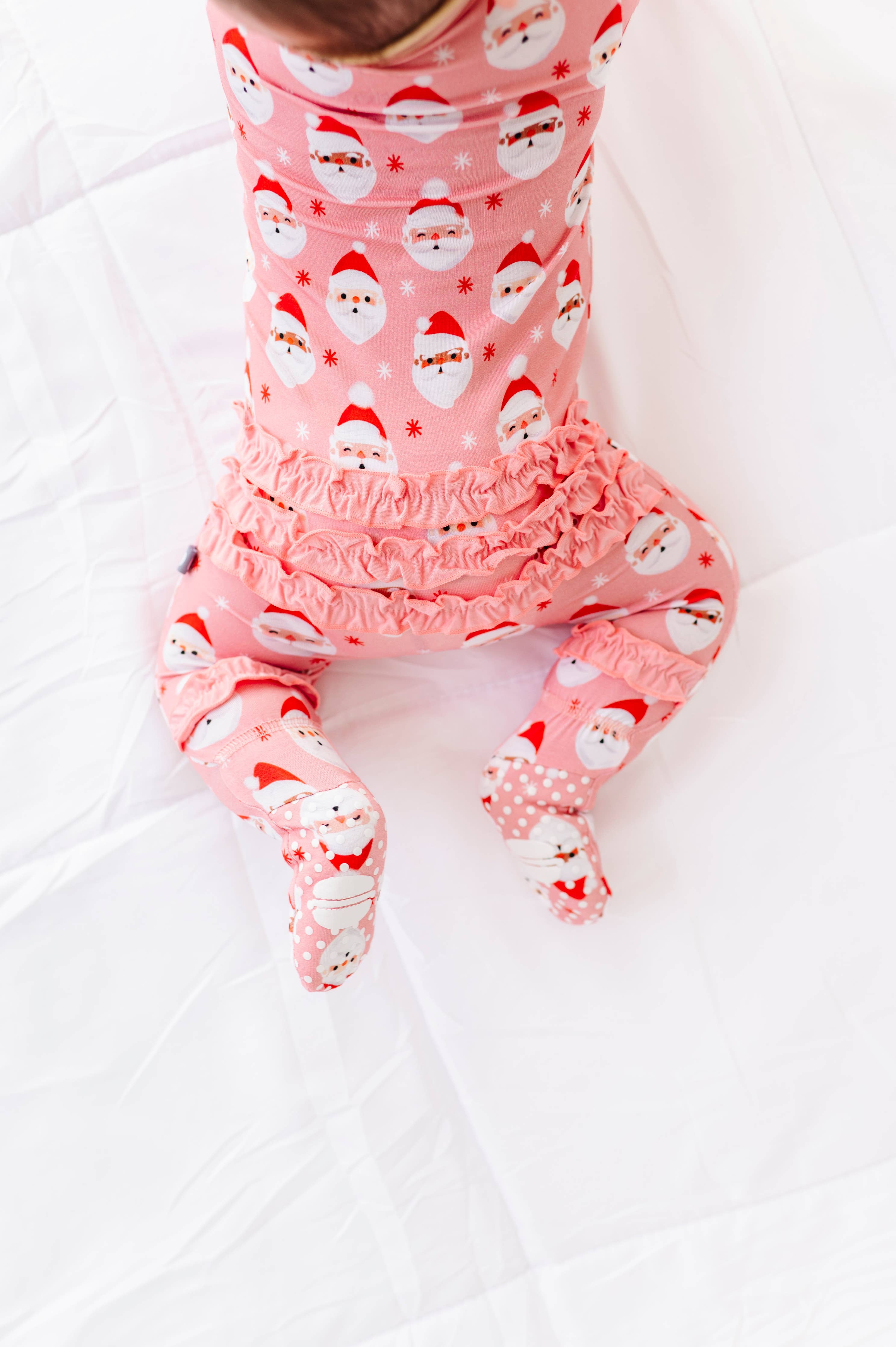 Macaron + Me Ruffled Footsie - Pink Vintage Santa