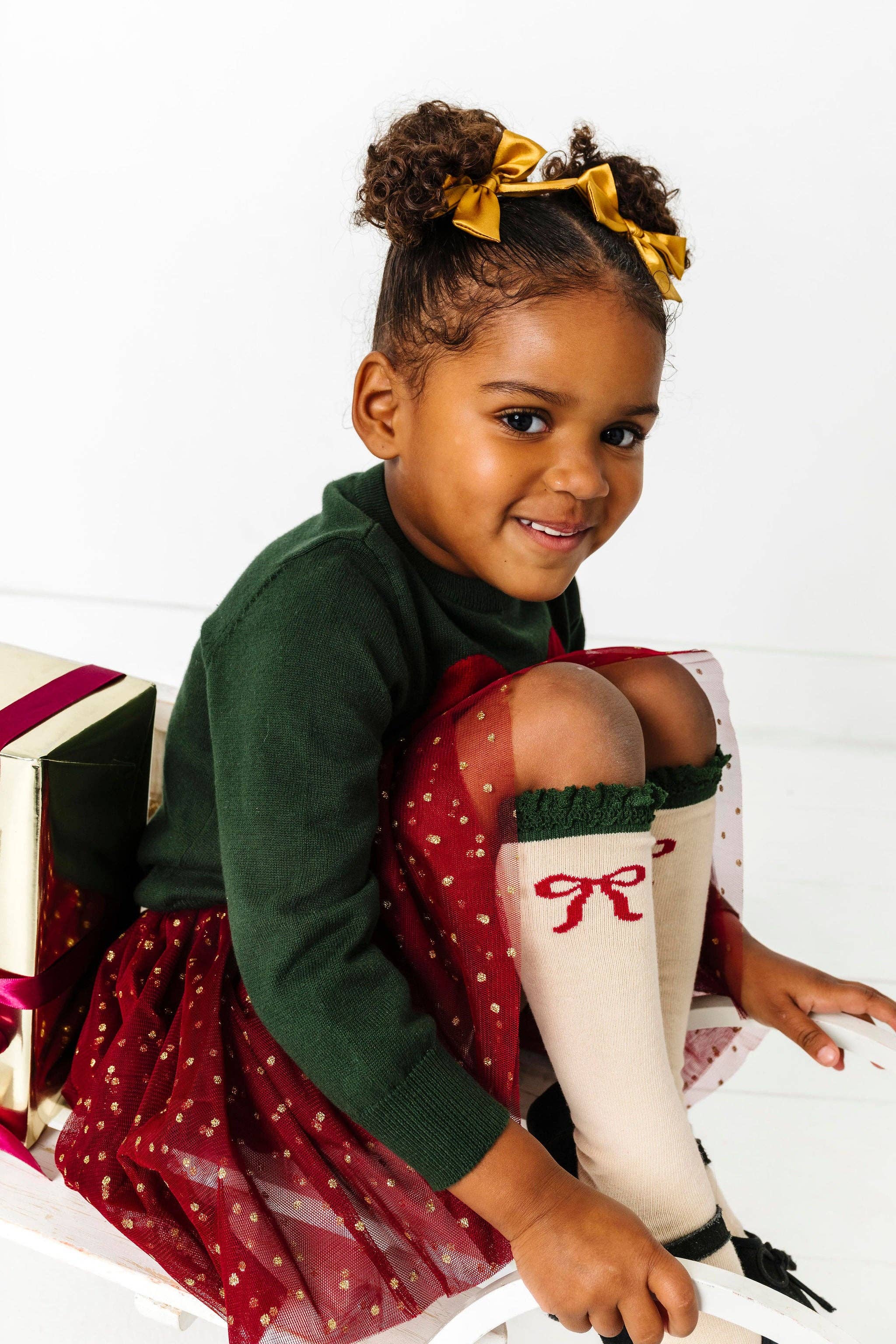 Little Stocking Co. Lace Top Knee High Socks - Vanilla Bow