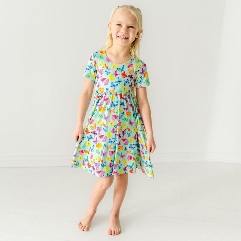 Macaron + Me Short Sleeve Twirl Dress - Butterflies (Final Sale ...