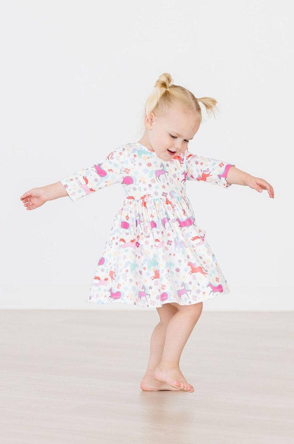 Mila & Rose - Unicorn Wish 3/4 Sleeve Pocket Twirl Dress