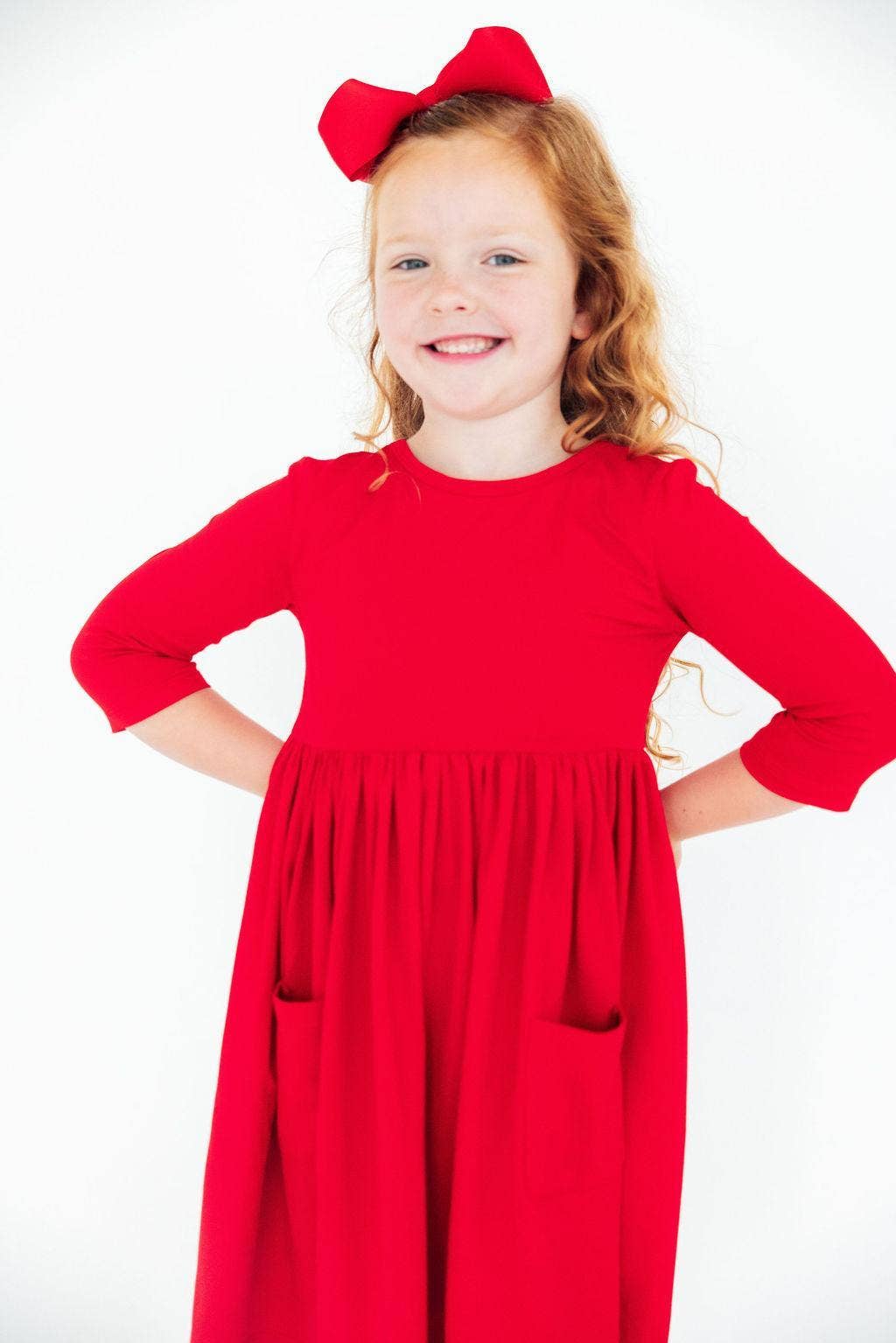 Mila & Rose 3/4 Sleeve Pocket Twirl Dress - Red