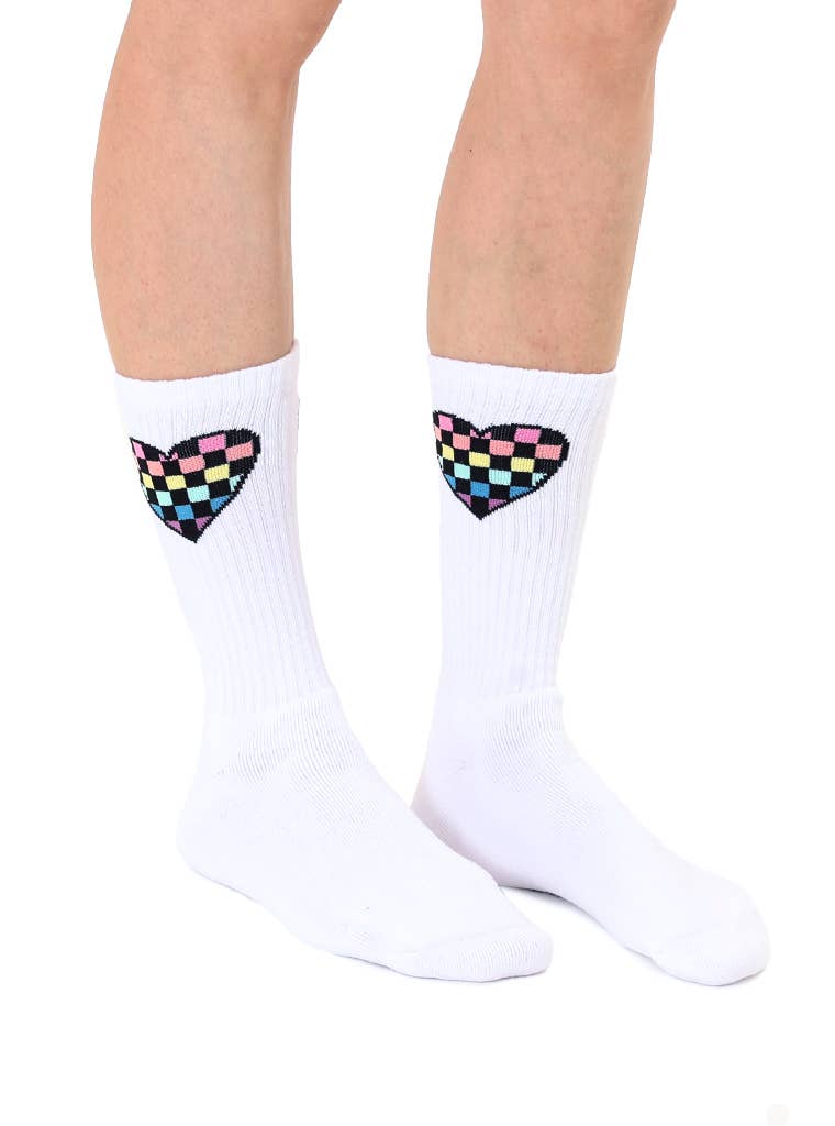 Living Royal Crew Socks - Checkered Heart