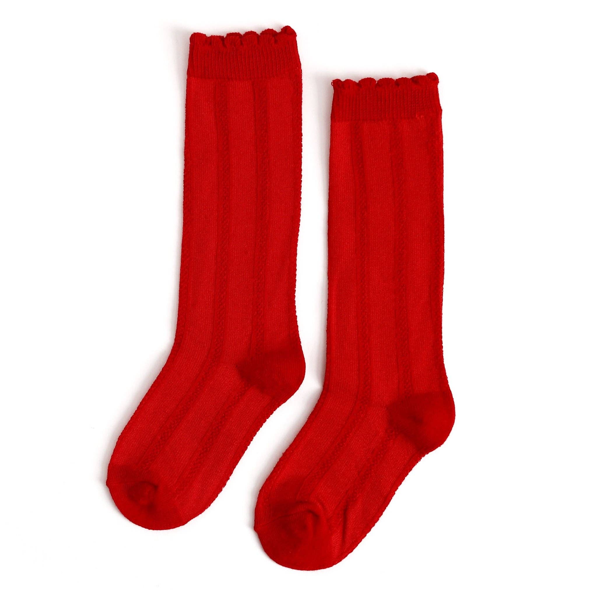 Little Stocking Co. Scalloped Knee High Socks - Bright Red