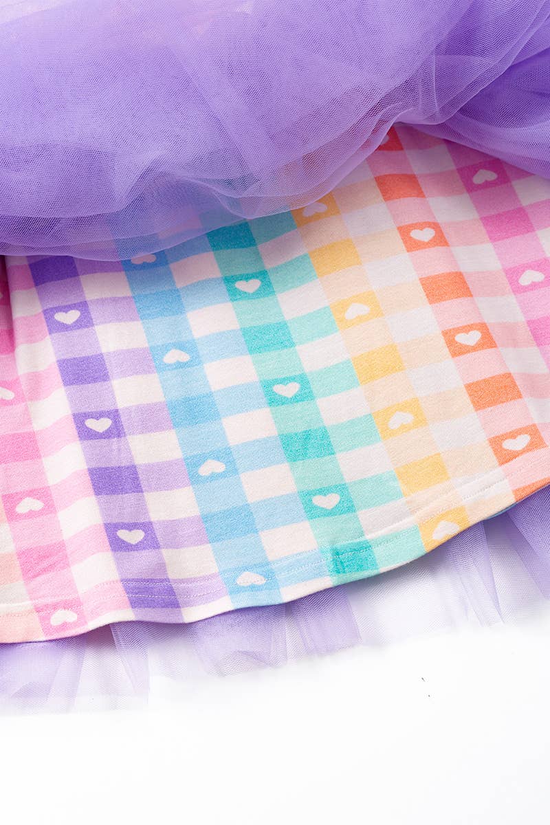 Little Trendy - Rainbow Pastel Plaid Bamboo Tulle Dress