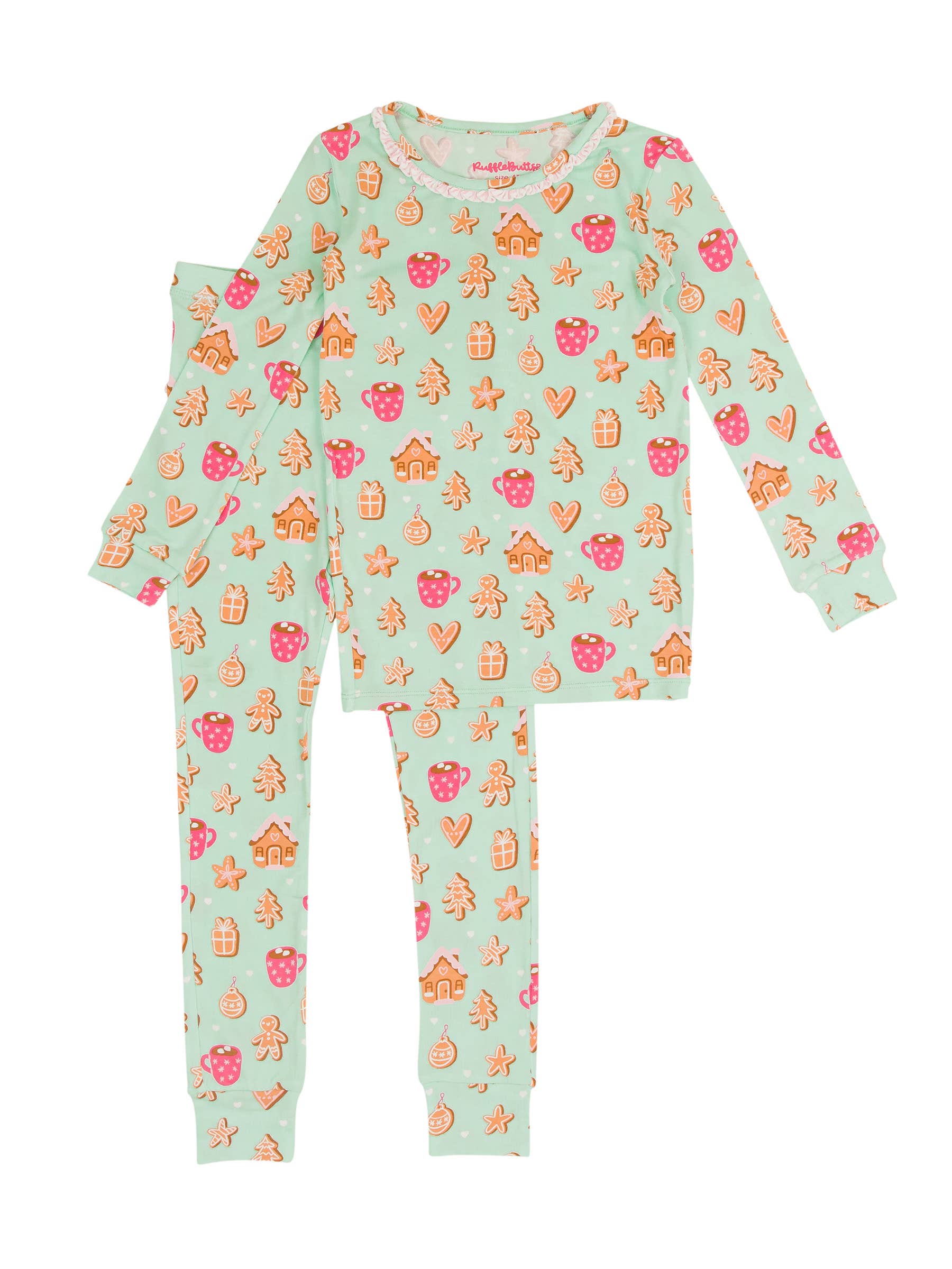 RuffleButts - Gingerbread Joy Bamboo Ruffle Long Sleeve Pajama Set