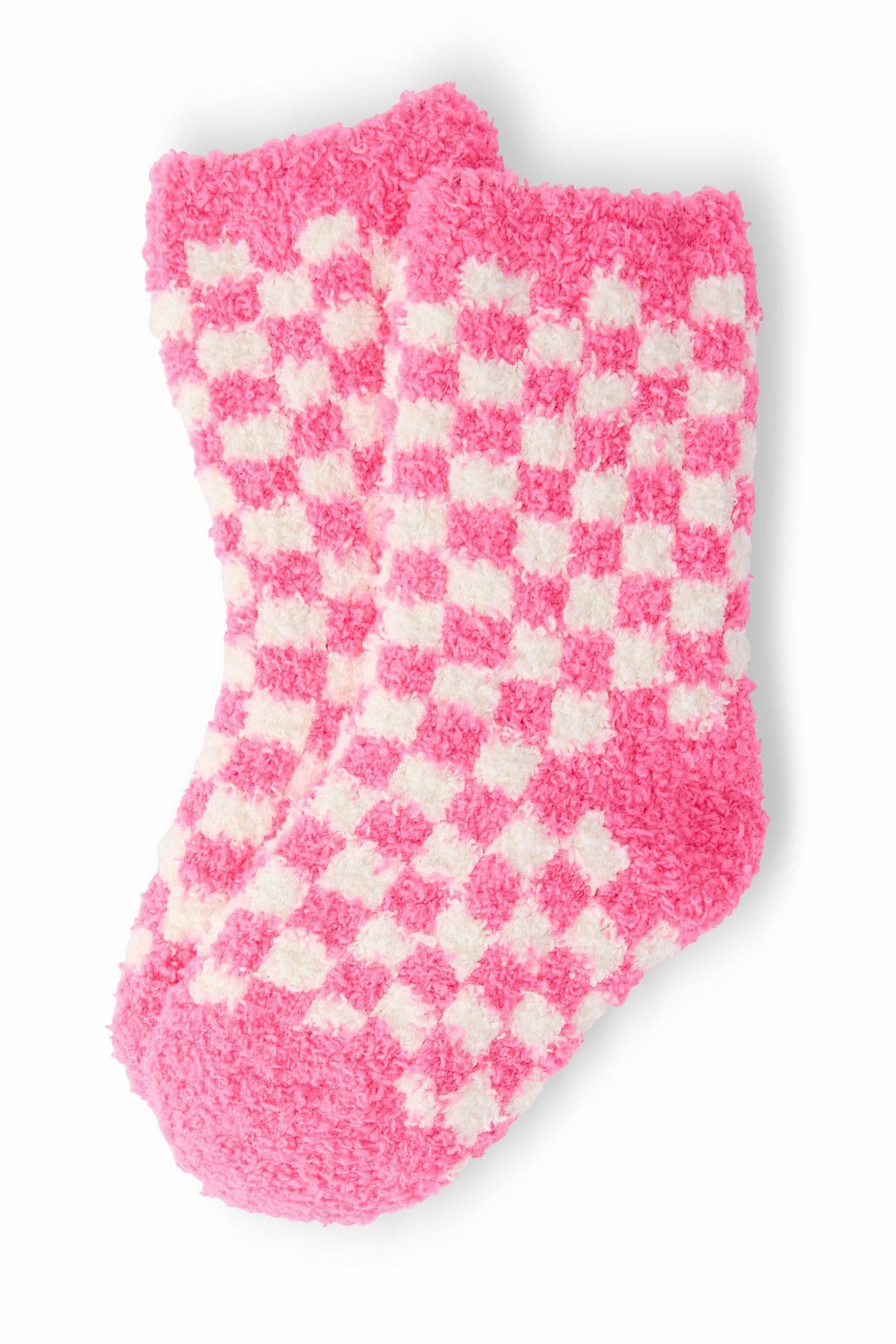 Mila & Rose - Bright Pink Checker Cozy Socks