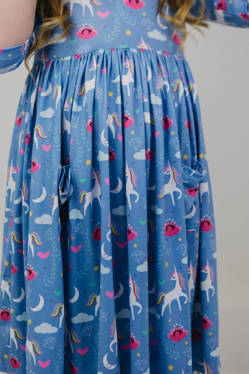 Mila & Rose 3/4 Sleeve Pocket Twirl Dress - Blue Moon