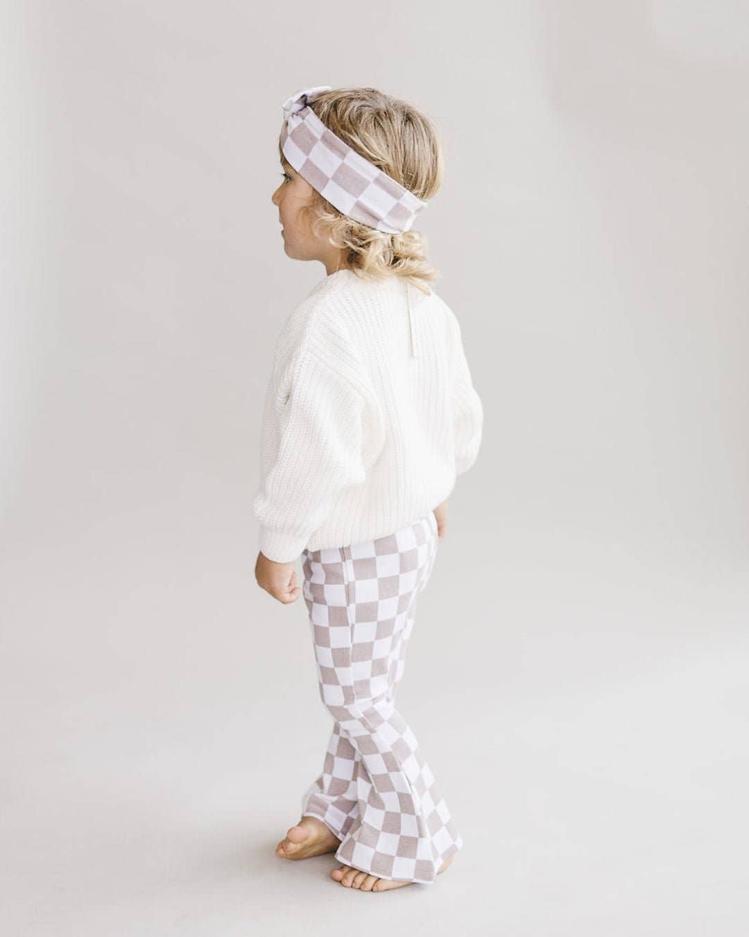 Lucky Panda Kids Checkered Headband - Latte