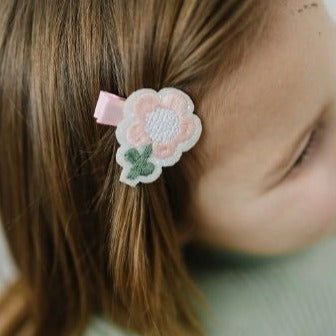 Petite Little Blush Embroidered Flower Hair Clip